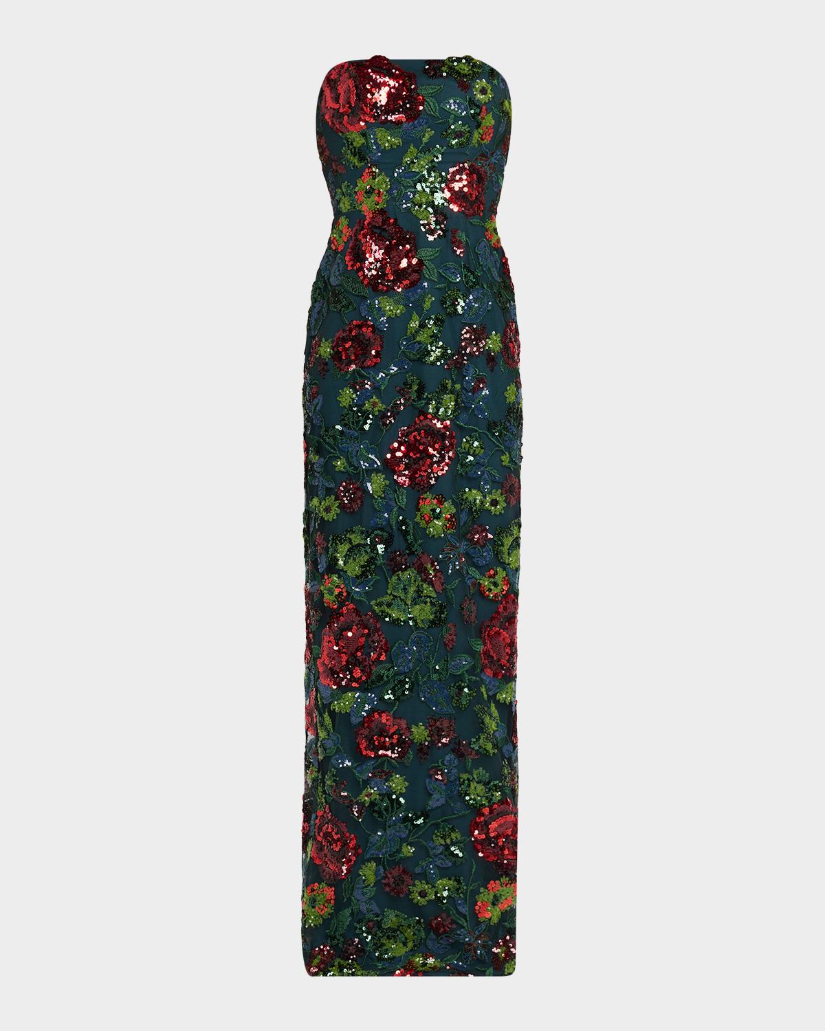Rene Ruiz Collection Strapless Floral Sequin Gown
