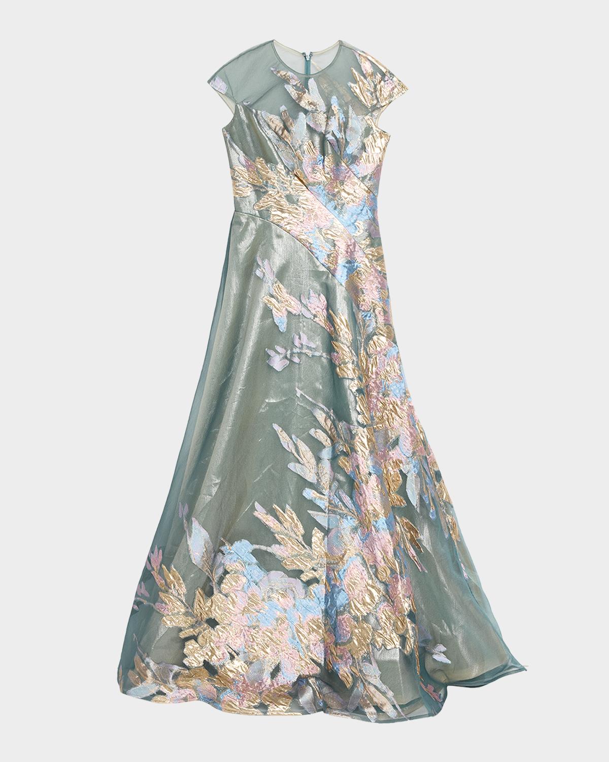 Rene Ruiz Collection Illusion Tulle & Fil Coupe Draped Gown