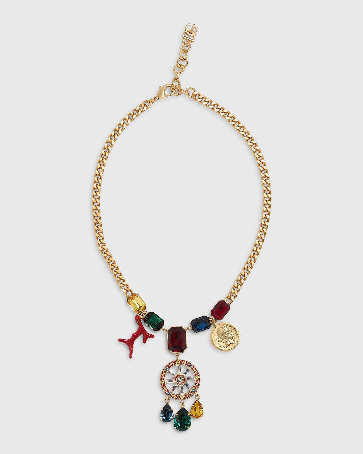 Carretto Necklace with Glass Stones and Charms