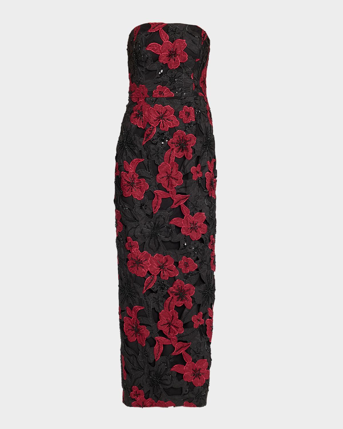 Milly Orion Strapless Grand Floral Column Maxi Dress