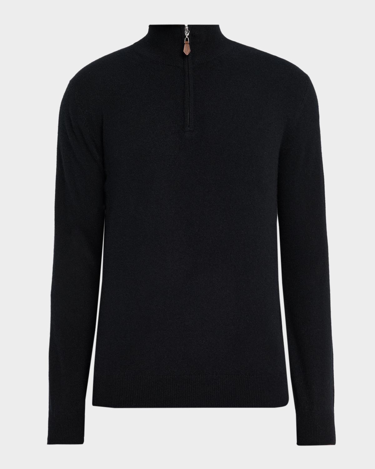 Neiman Marcus Men & Apos;s Cashmere Quarter-zip Sweater In Black