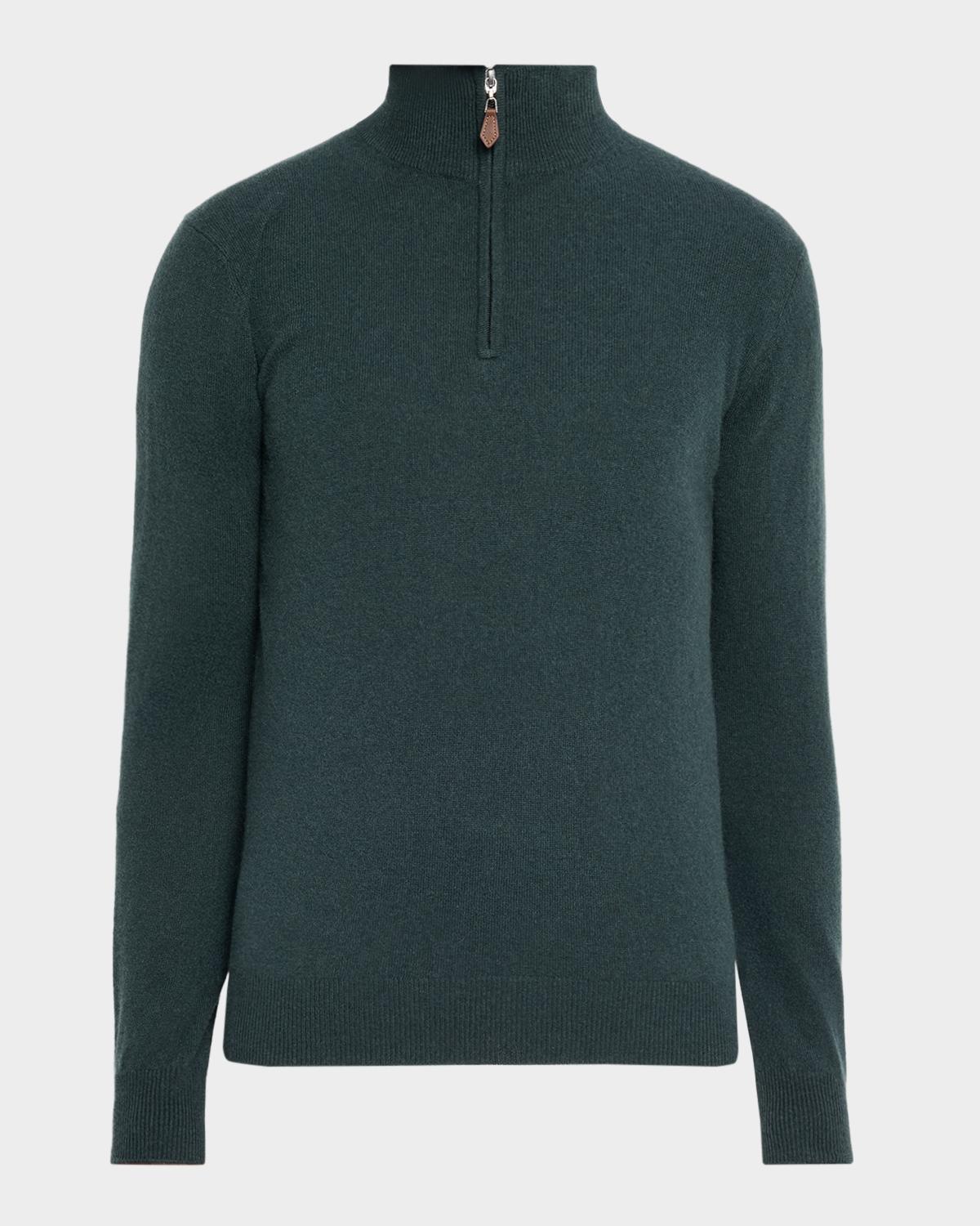 Neiman Marcus Men & Apos;s Cashmere Quarter-zip Sweater In Black Fore