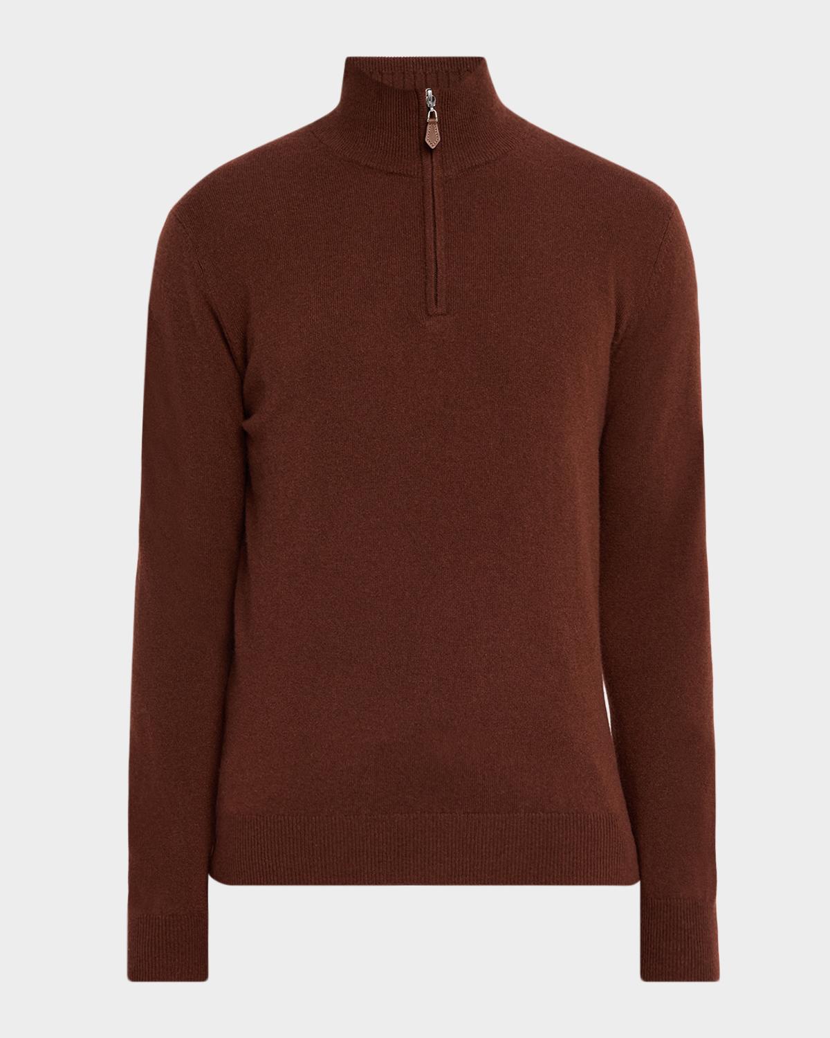 Neiman Marcus Men & Apos;s Cashmere Quarter-zip Sweater In Cinnamon
