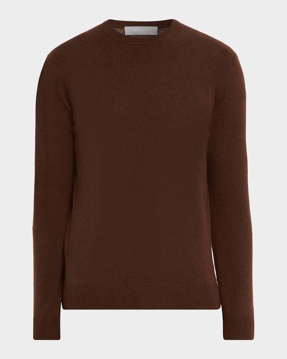 Neiman Marcus Men & Apos;s Cashmere Crewneck Sweater In Umber
