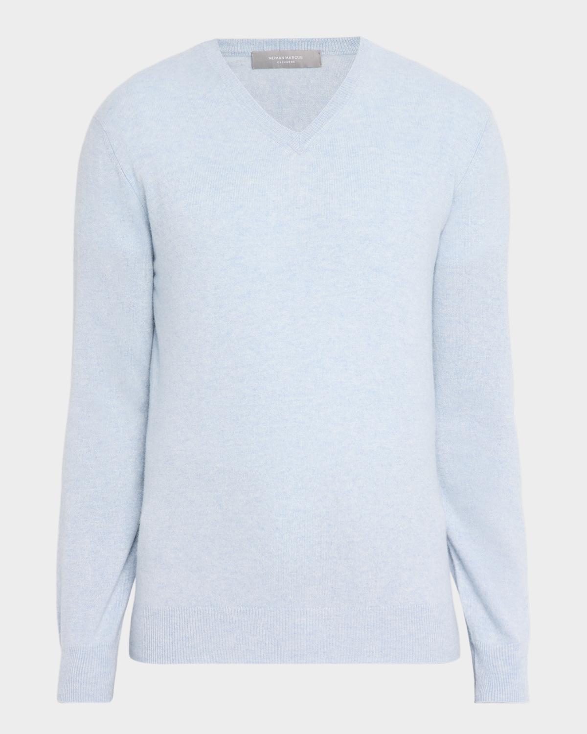 Neiman Marcus Men & Apos;s Cashmere V-neck Sweater In Air Melang