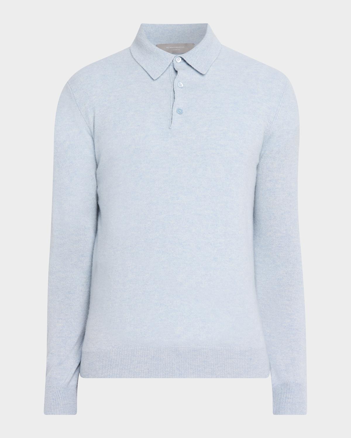 Neiman Marcus Men & Apos;s Cashmere Melange Polo Sweater In Air Melang