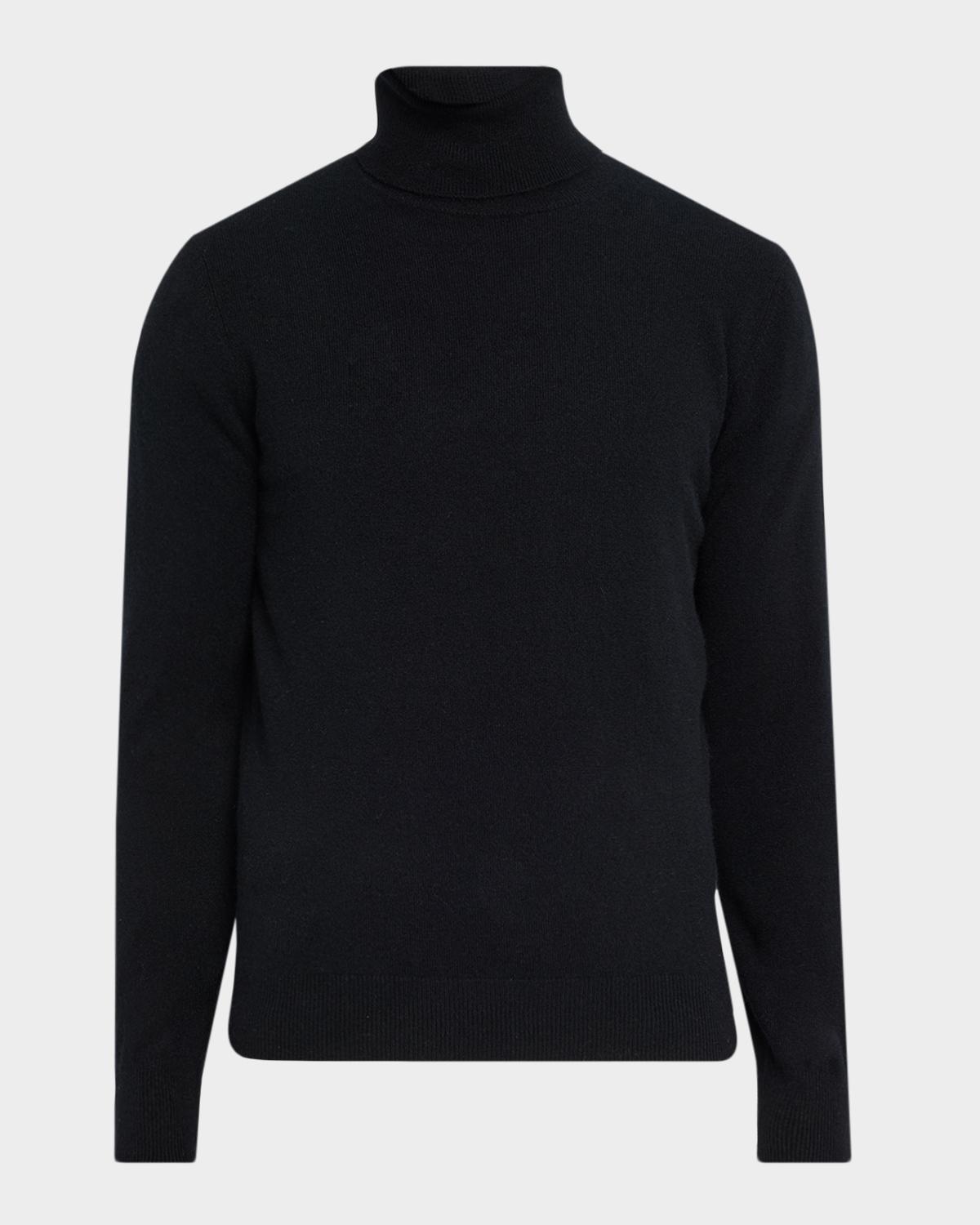 Neiman Marcus Men & Apos;s Cashmere Melange Turtleneck Sweater In Black