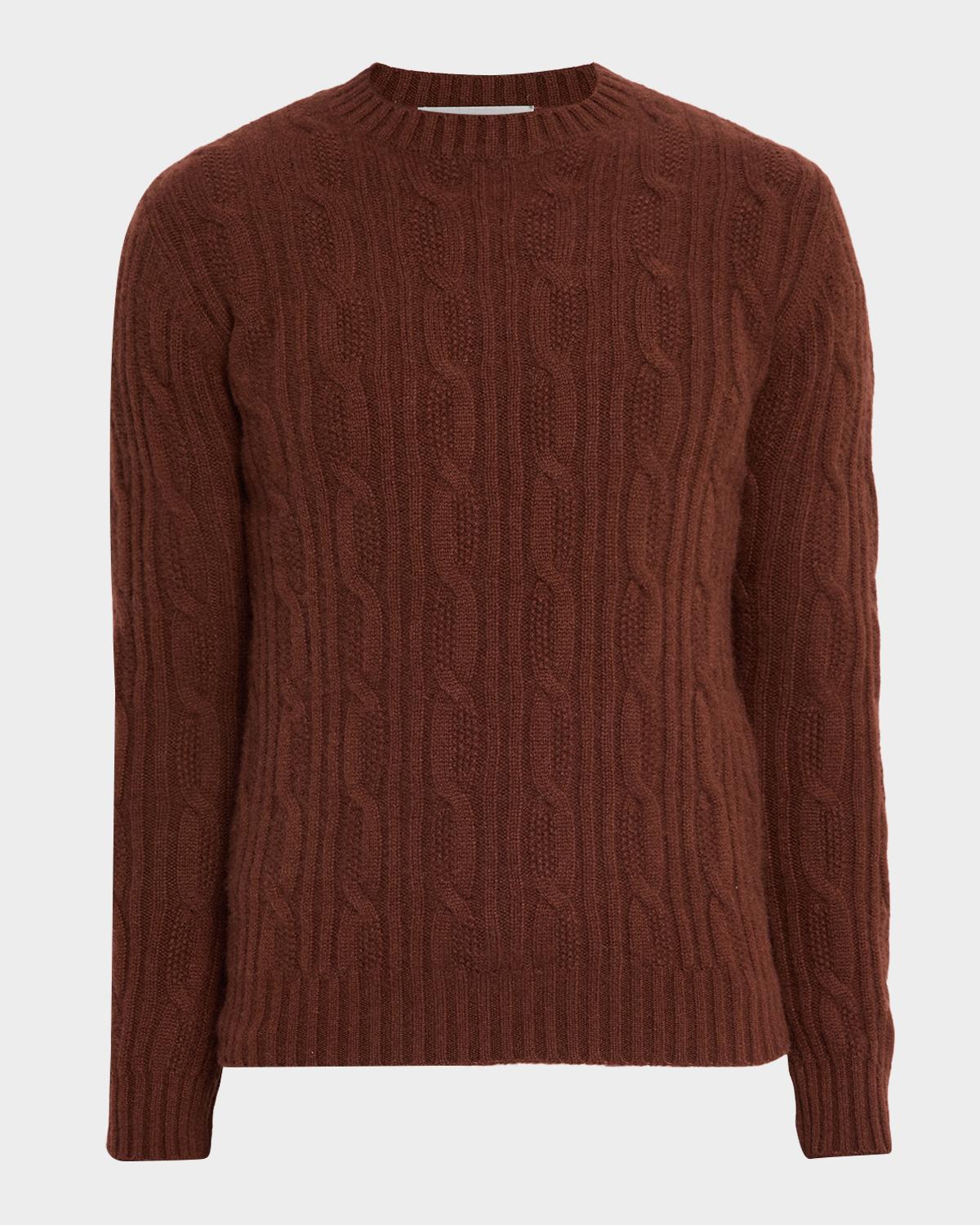 Neiman Marcus Men & Apos;s Cashmere Cable Knit Crewneck Sweater In Cinnamon