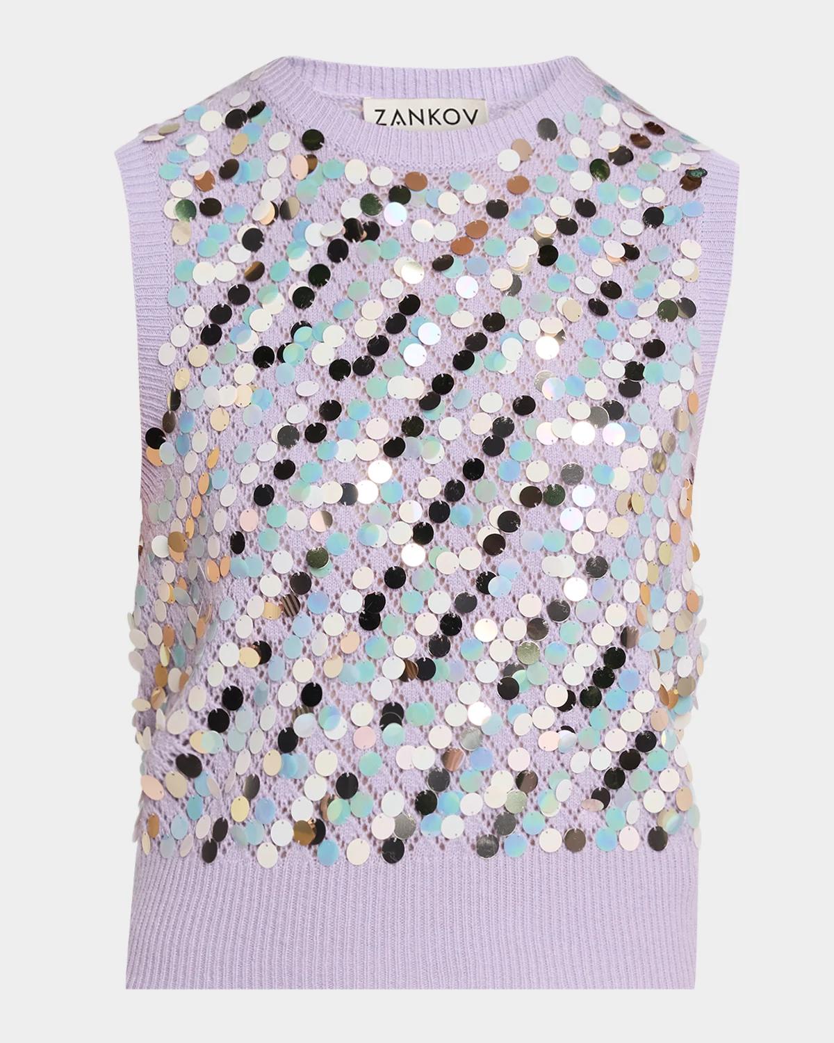 ZANKOV Oliver Sequined Wool-Cashmere Pointelle Sleeveless Sweater