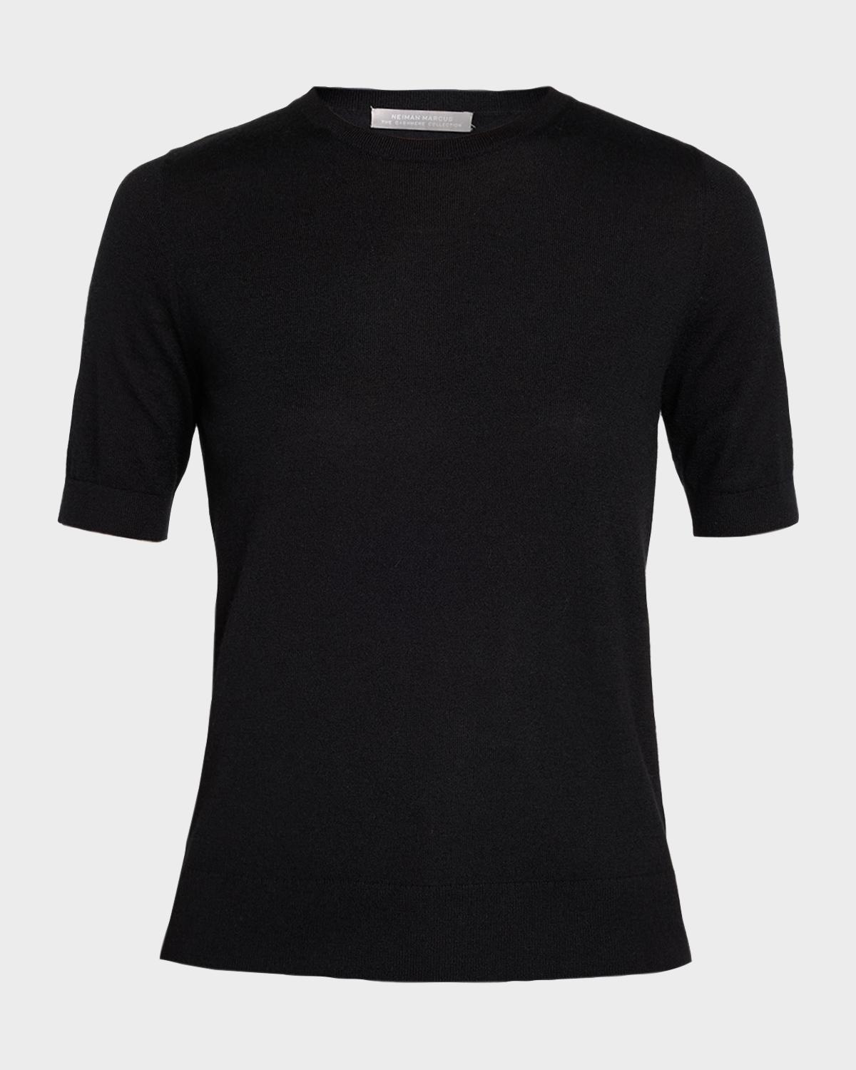 Neiman Marcus Superfine Cashmere Short-Sleeve Sweater