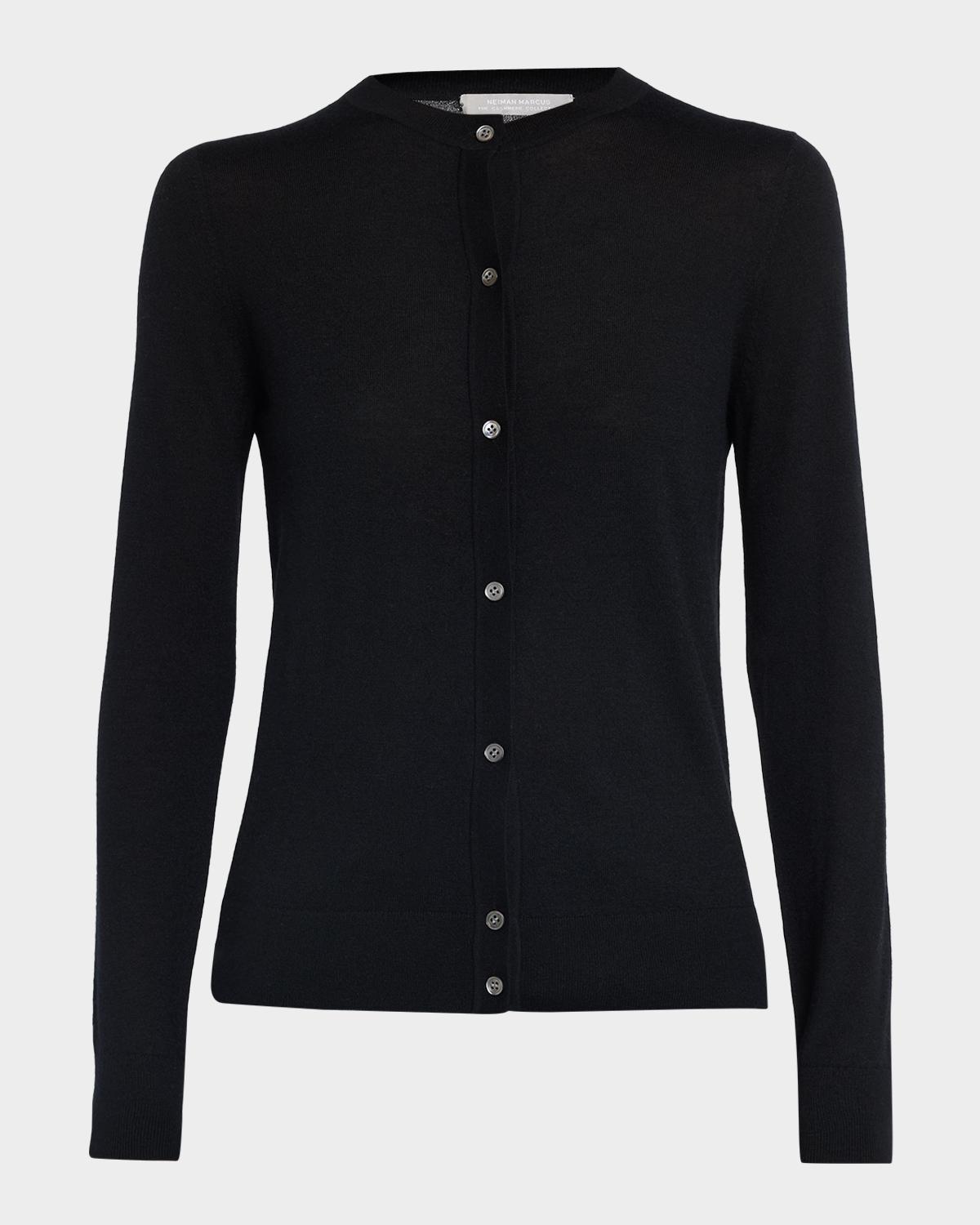 Neiman Marcus Superfine Cashmere Crewneck Cardigan