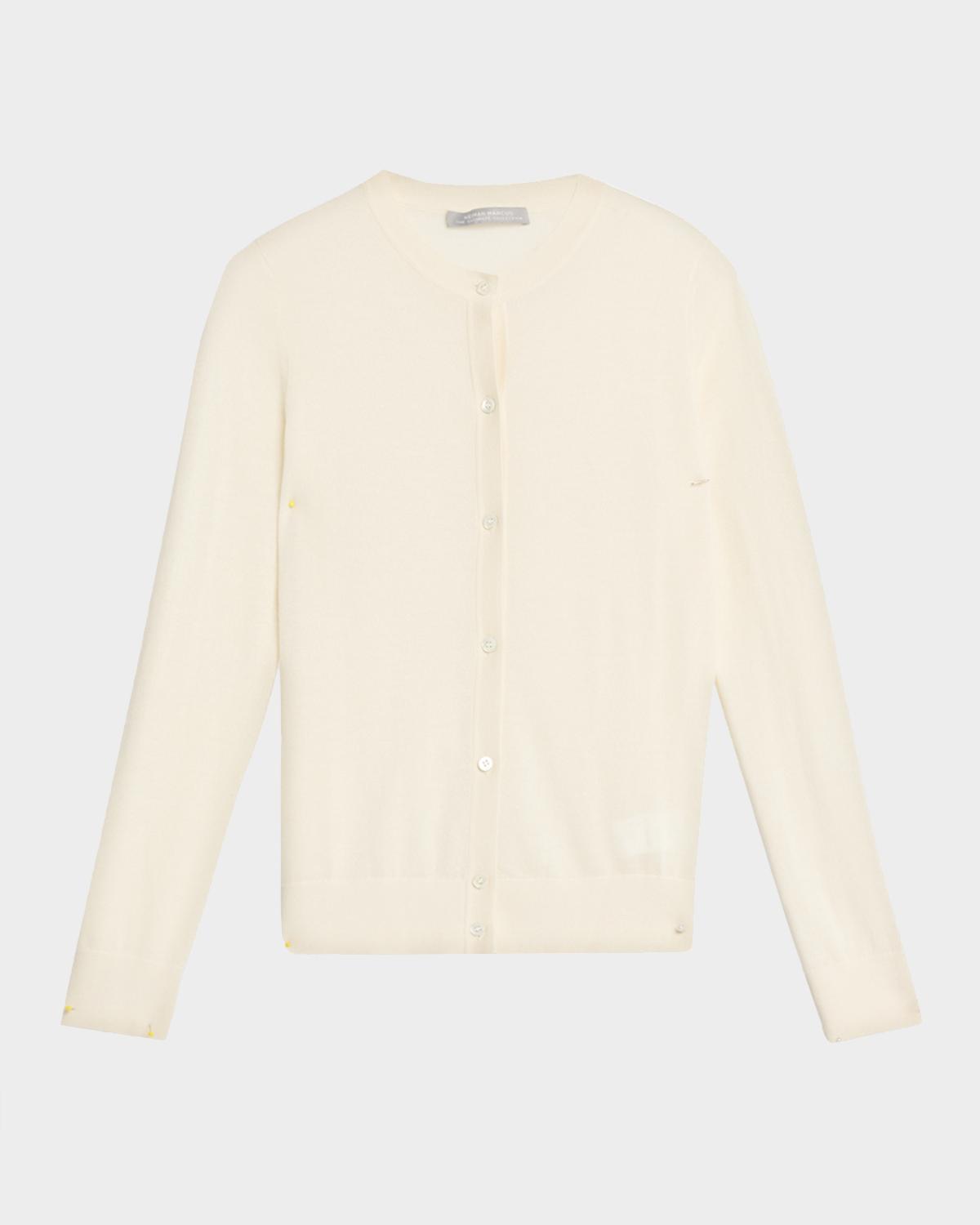 Neiman Marcus Superfine Cashmere Crewneck Cardigan