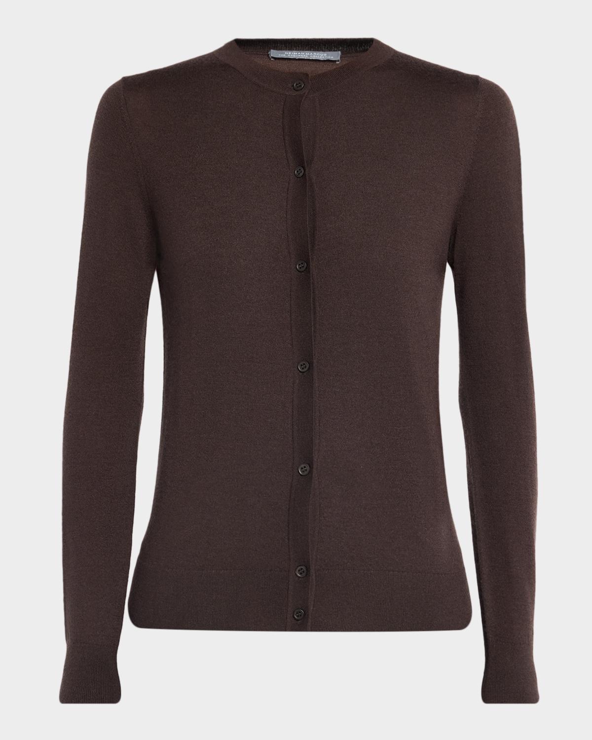 Neiman Marcus Superfine Cashmere Crewneck Cardigan