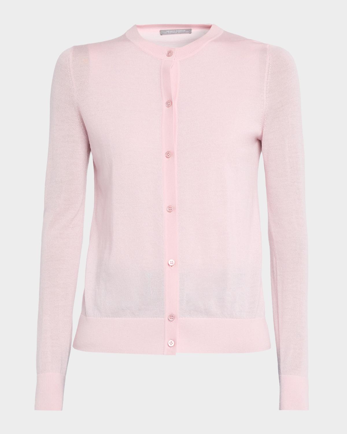 Neiman Marcus Superfine Cashmere Crewneck Cardigan