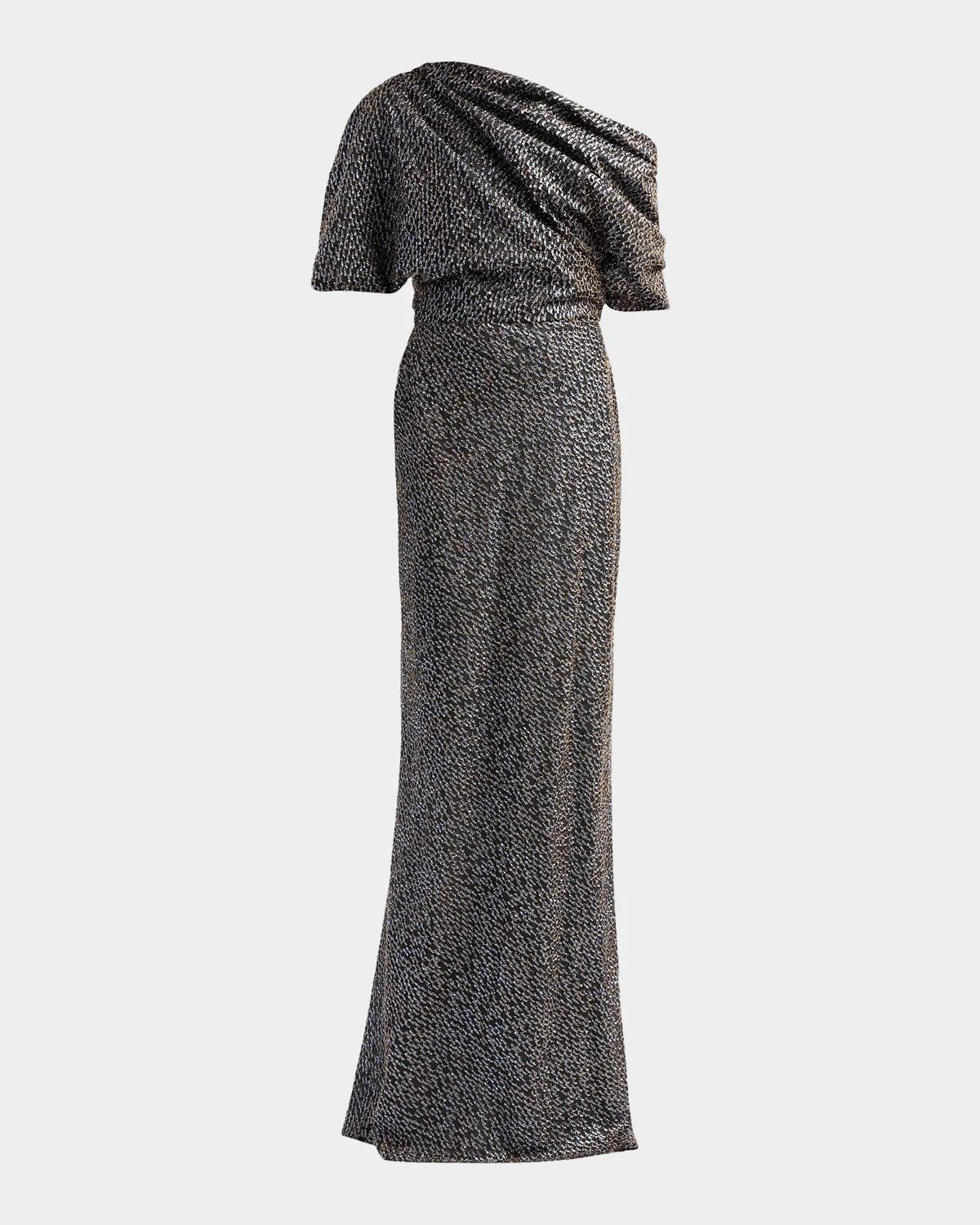 Amsale Brocade Draped One-Shoulder Gown