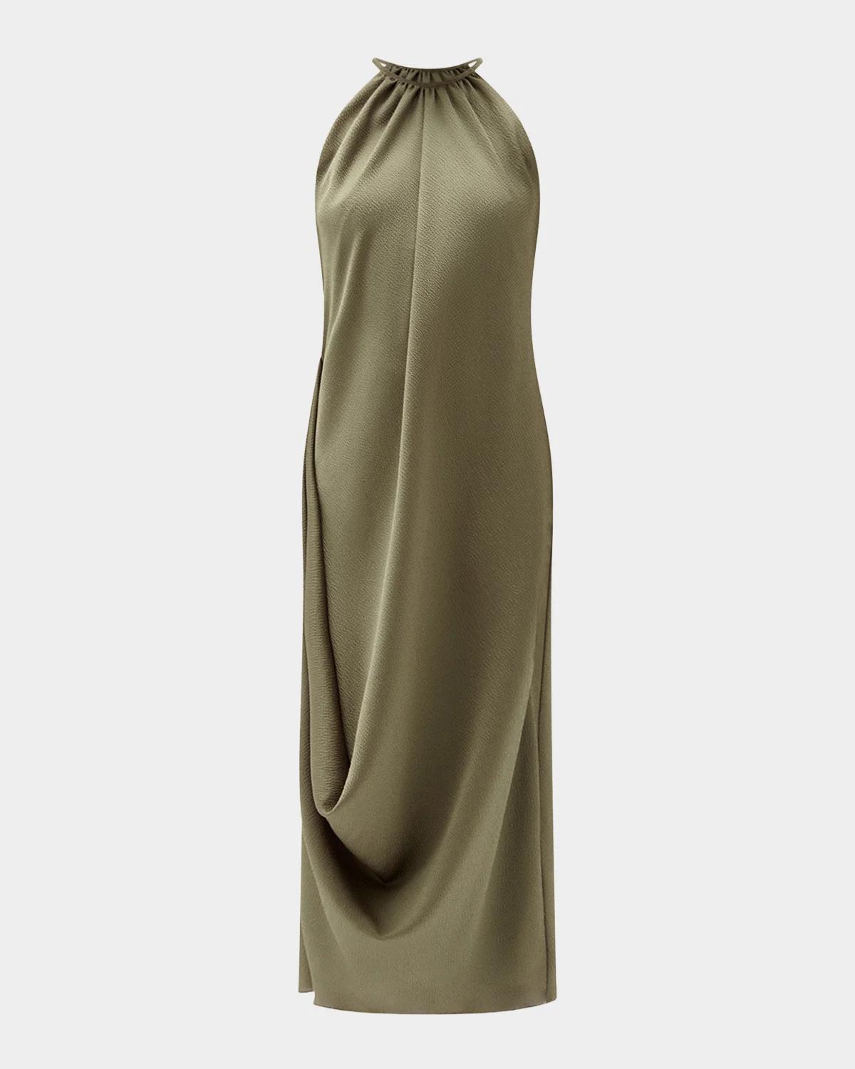 Amsale Halterneck Draped Midi Dress