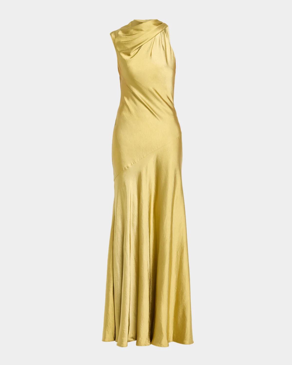 Amsale Liquid Satin Draped Gown