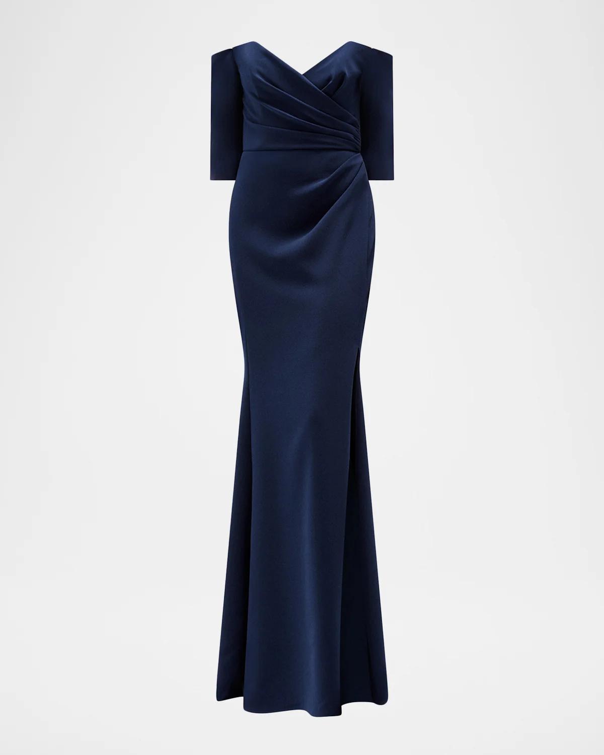 Amsale Stretch Crepe Off-The-Shoulder Gown