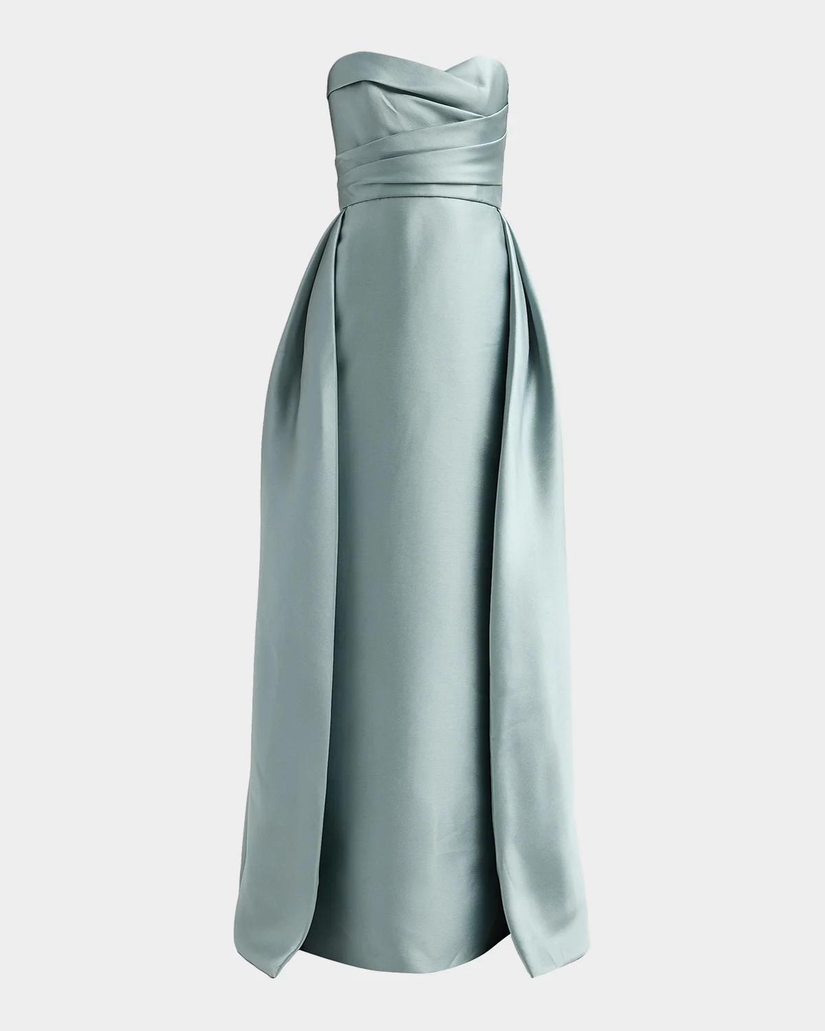 Amsale Mikado Draped Column Gown In Blue