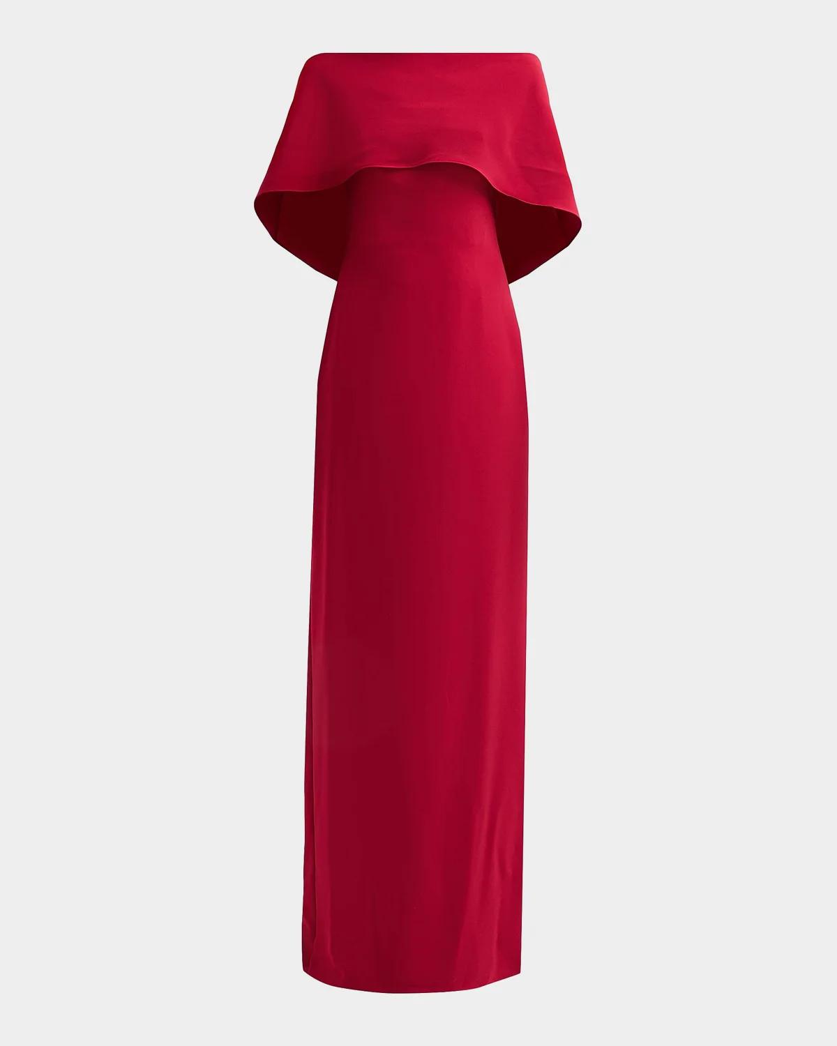 Amsale Stretch Crepe Scarf Column Gown In Crimson