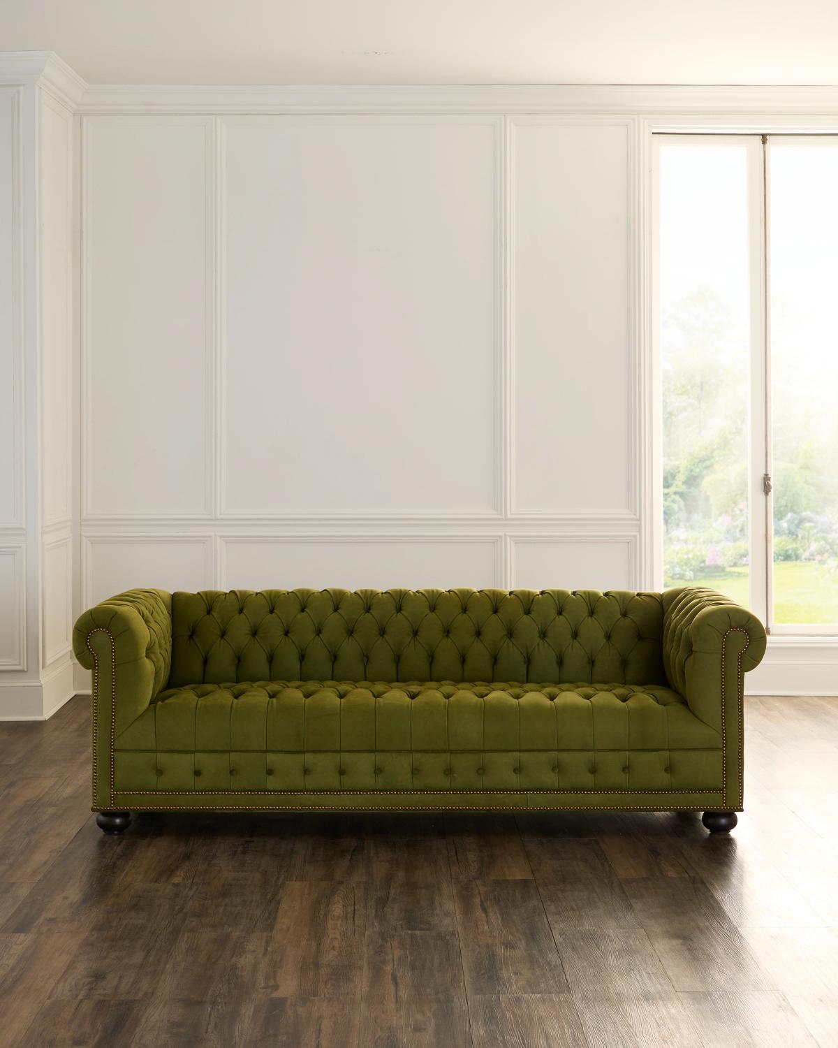 Ava 93" Leather Chesterfield Sofa