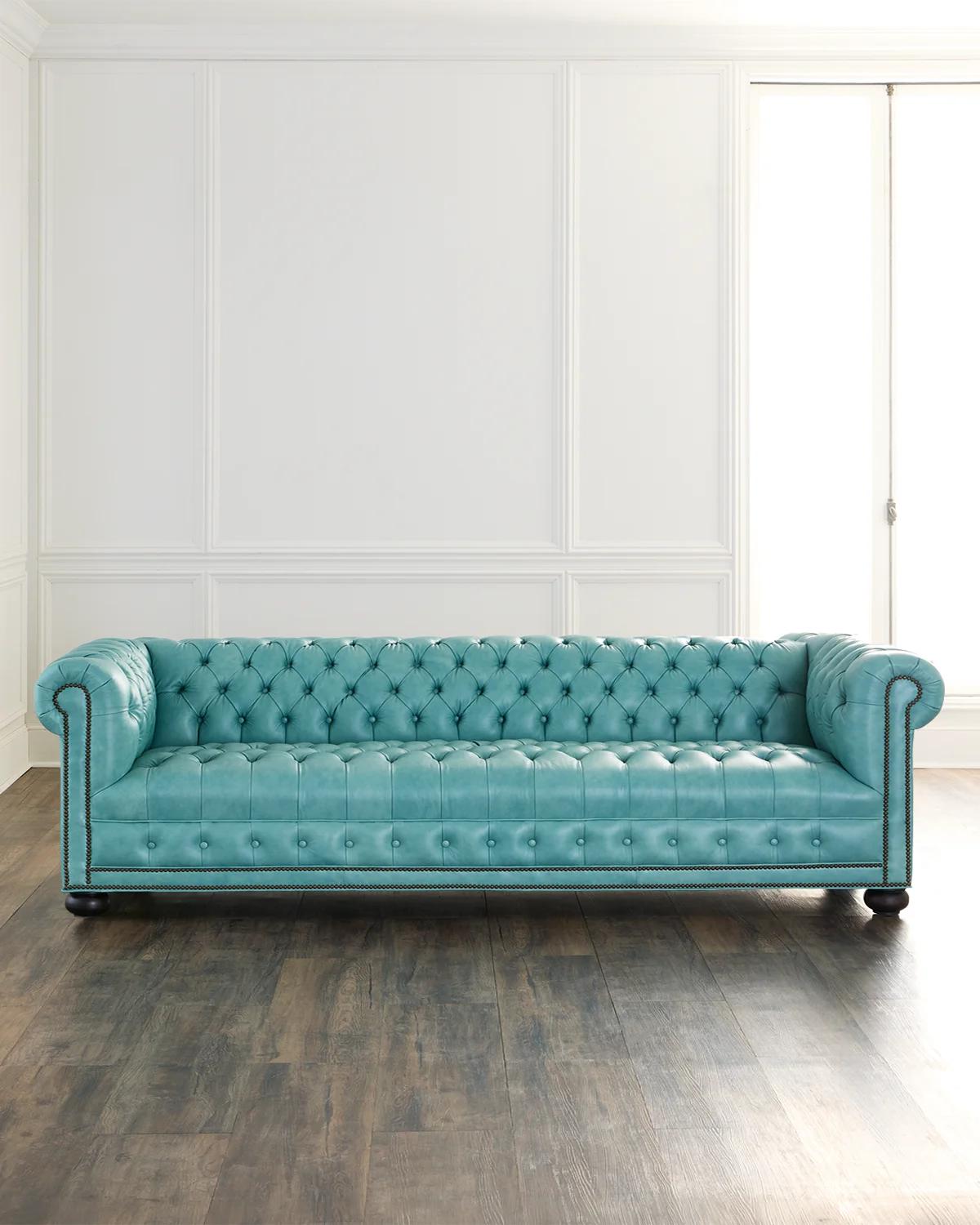 Callie 131" Leather Chesterfield Sofa