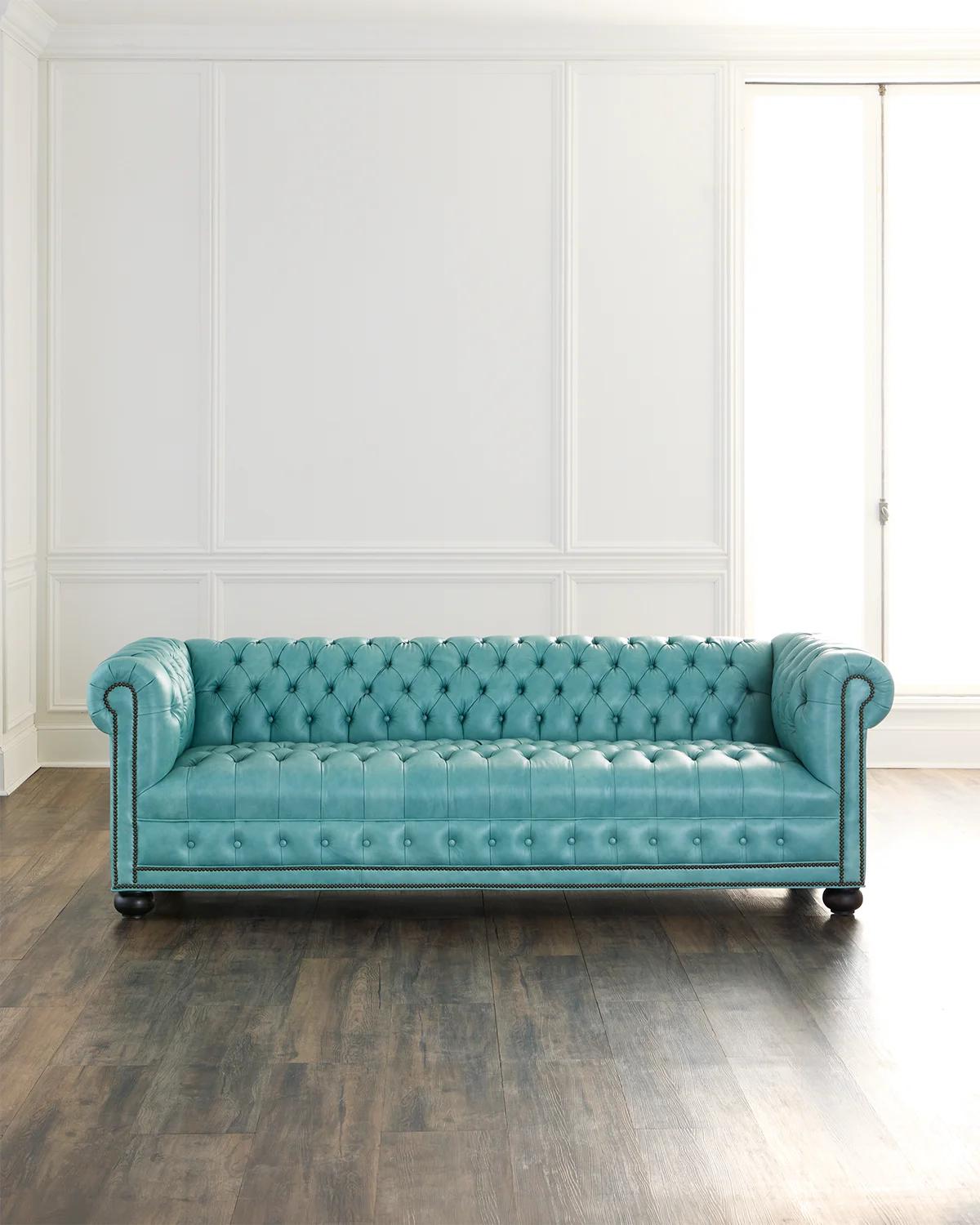 Callie 93" Leather Chesterfield Sofa