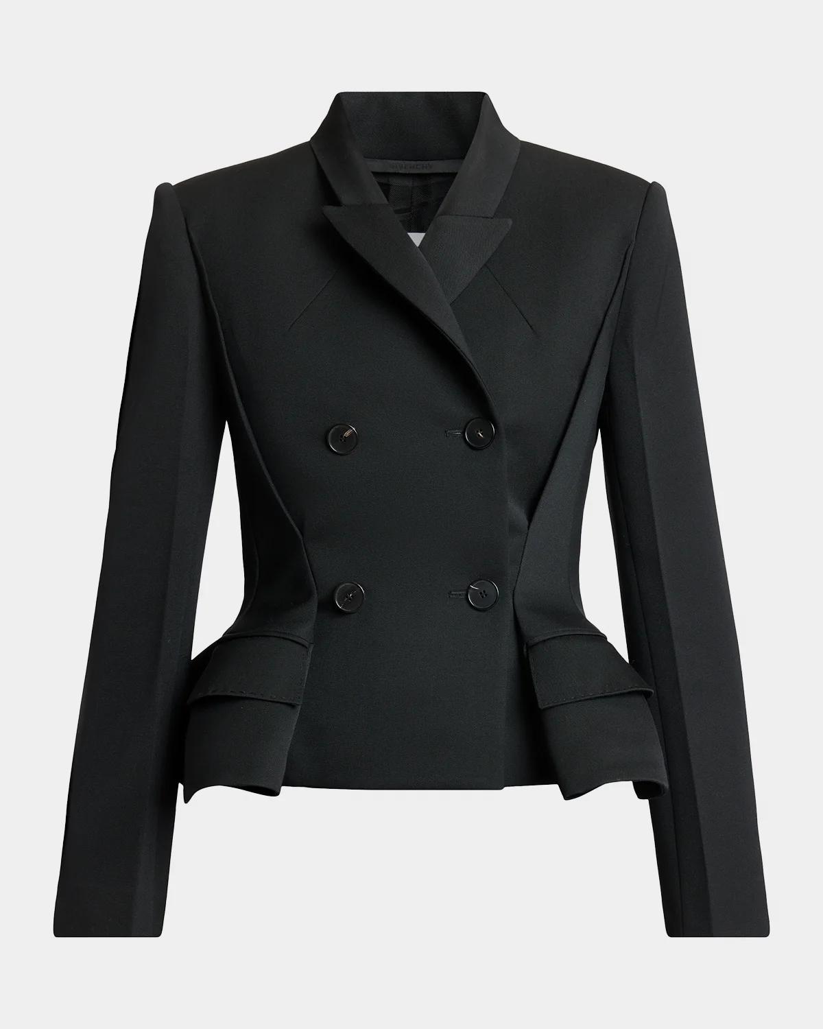Pinched Peplum Double-Breasted Jacket