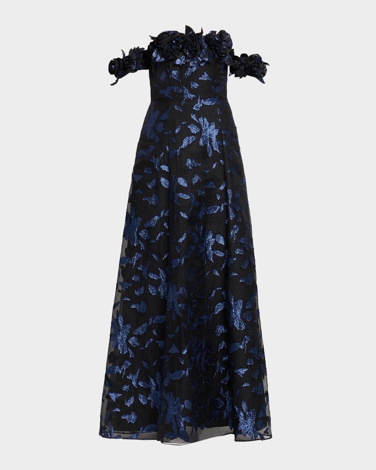 Aidan Mattox Off-Shoulder Metallic Organza Jacquard Gown