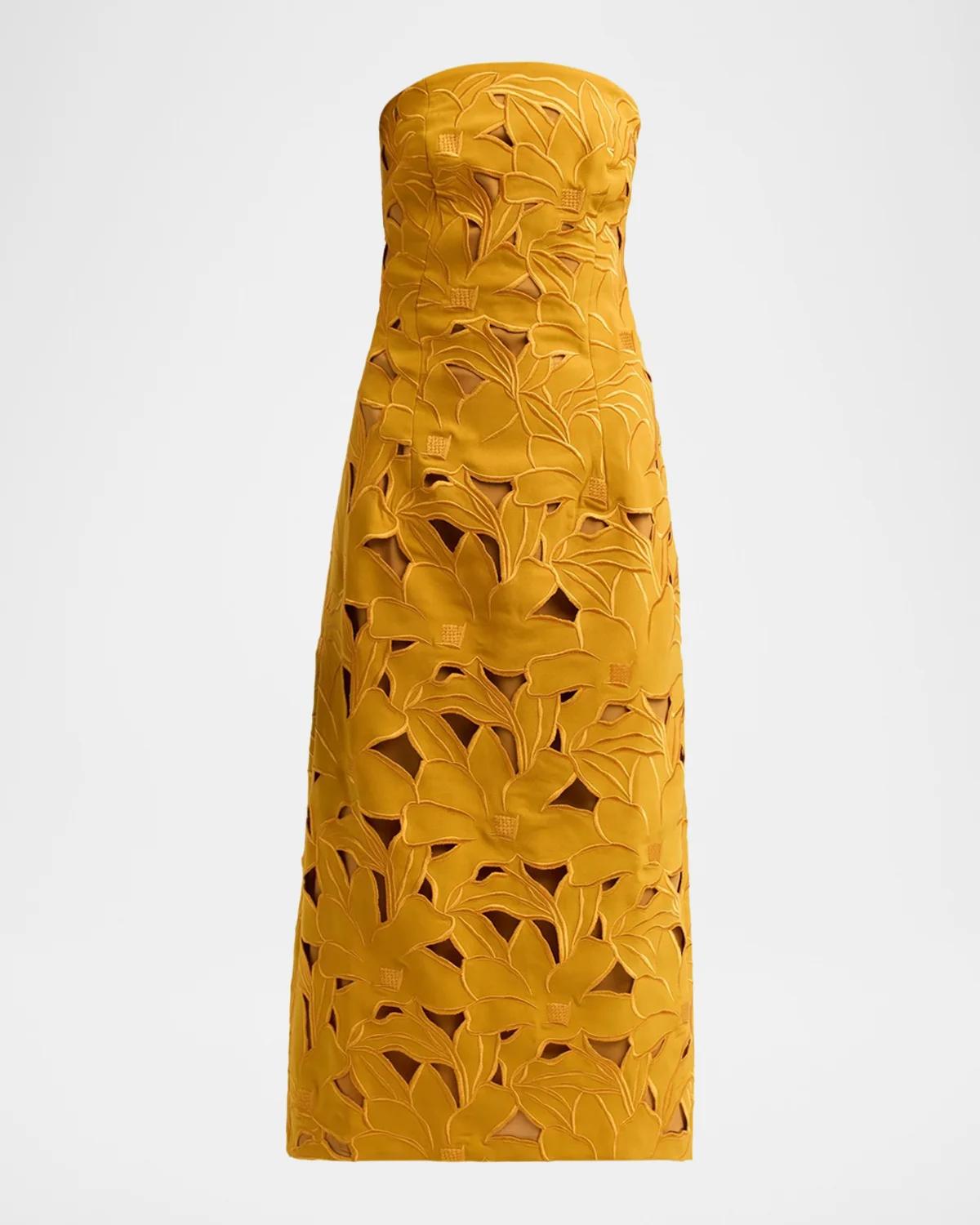 Pamela Embroidered Strapless Midi Dress