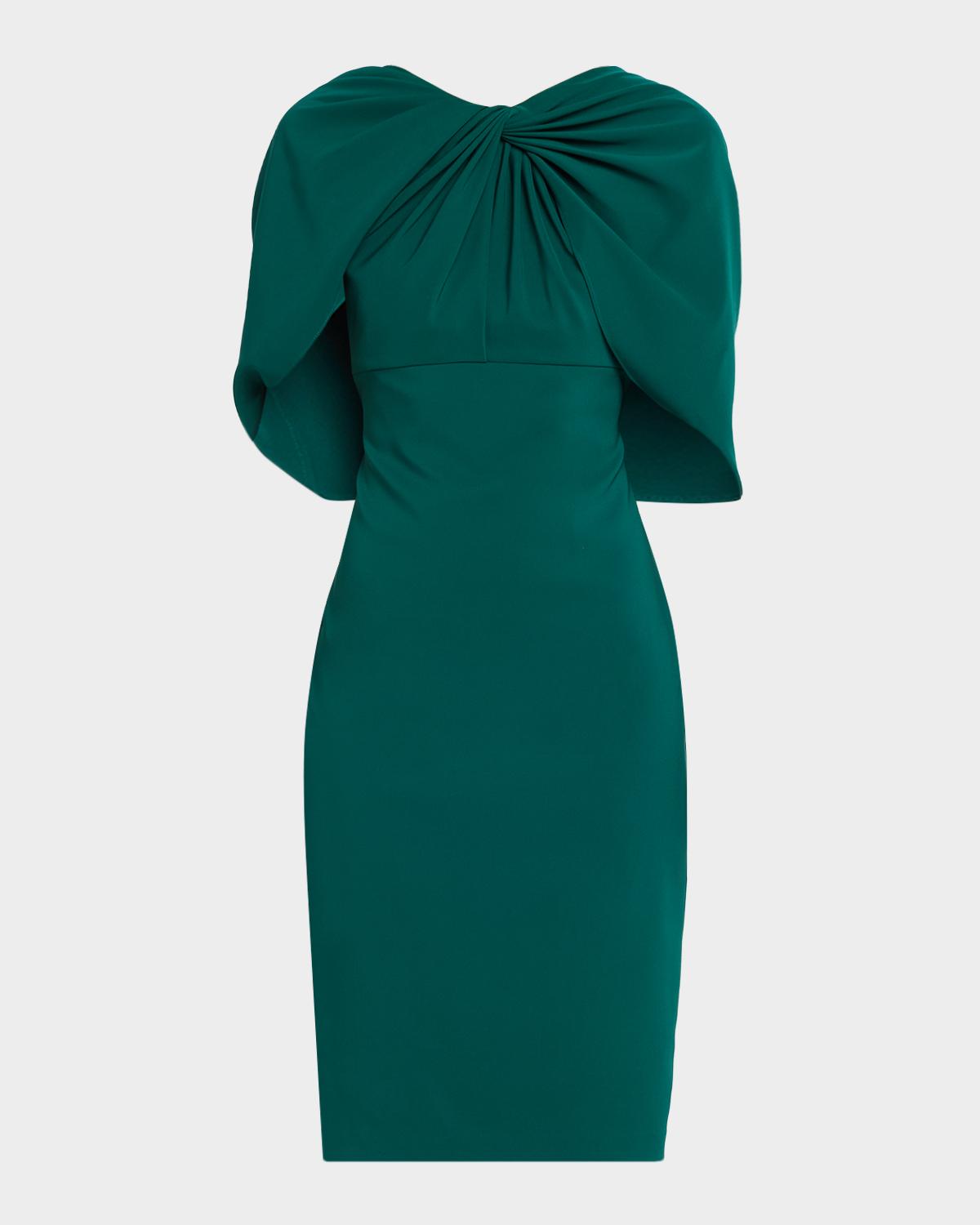 Aidan Mattox Twist-Front Cape Stretch Crepe Dress