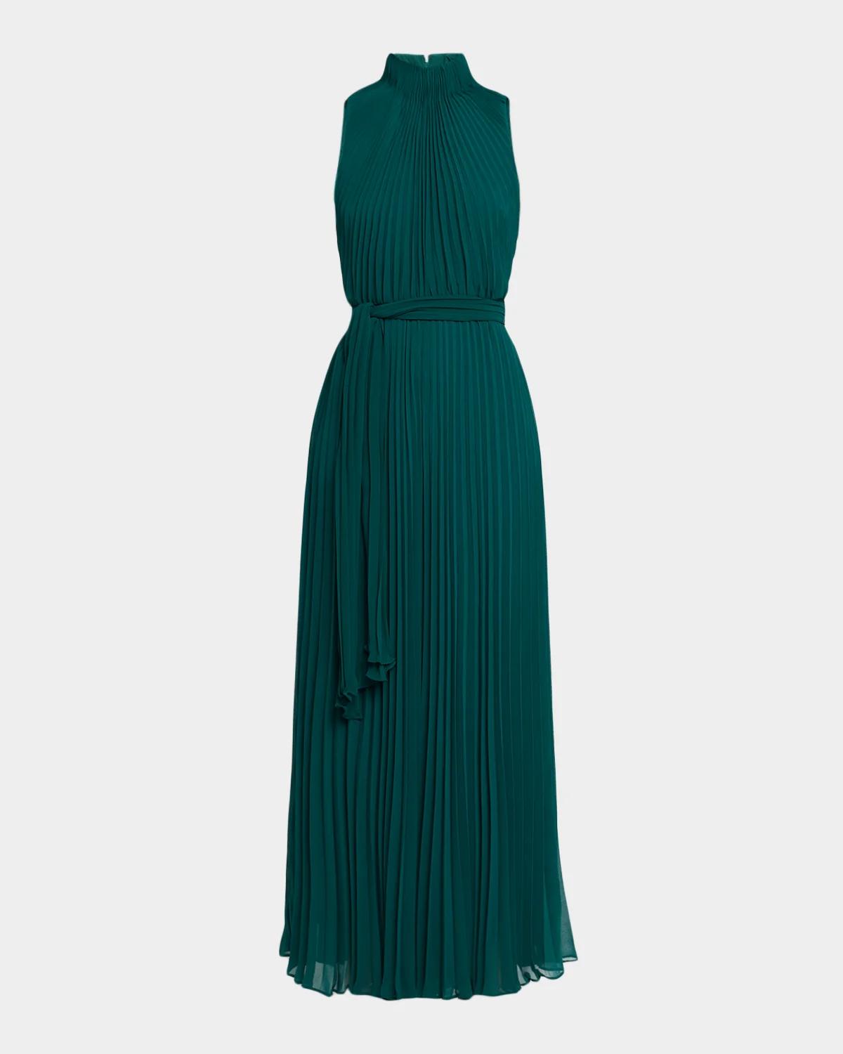 Aidan Mattox Wide-Leg Pleated Georgette Jumpsuit