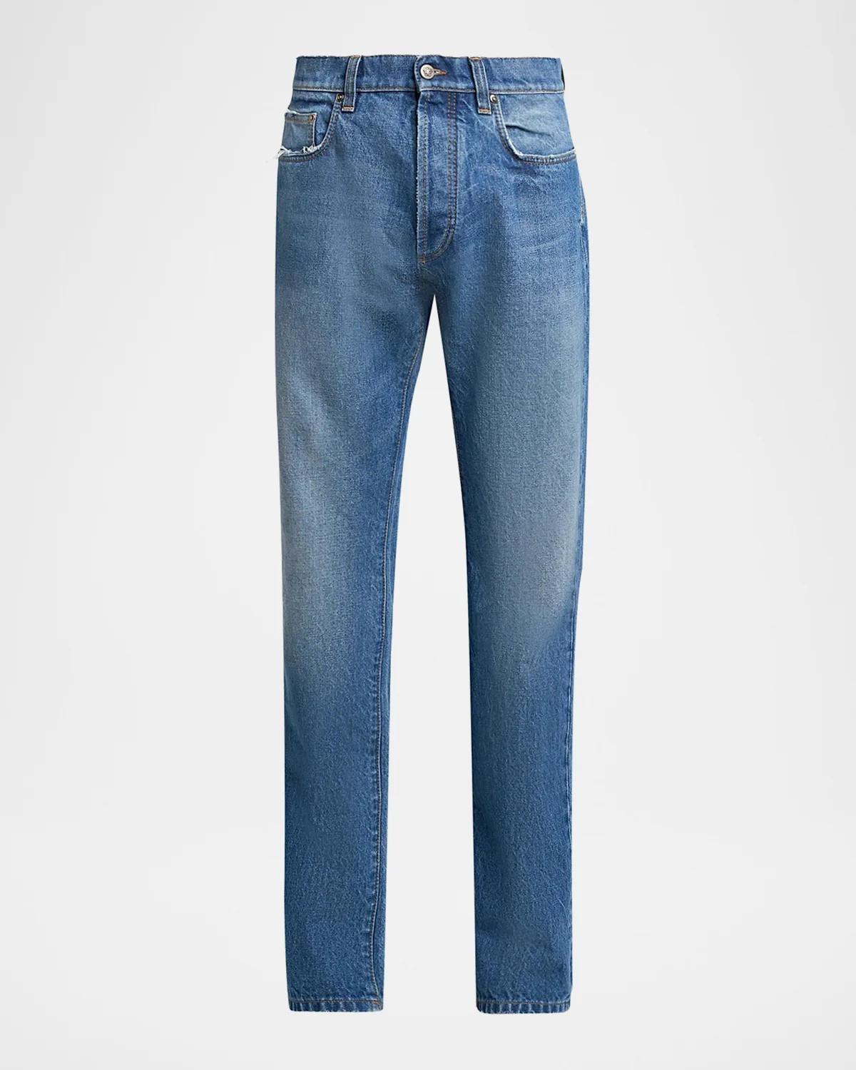 Men & apos;s Stone-Washed Rigid Straight Jeans