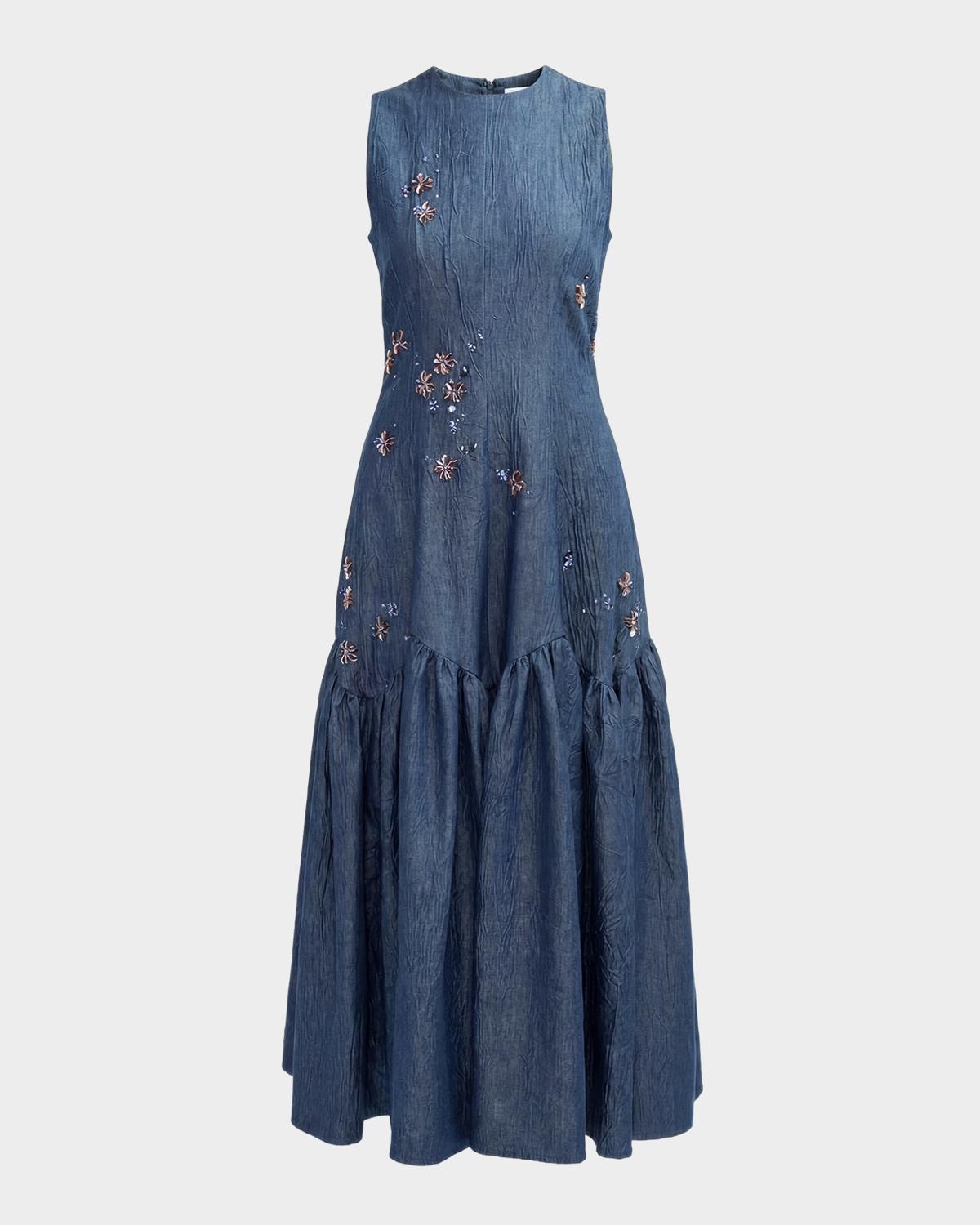 LOVEBIRDS Nira Sleeveless Embellished Cotton Midi Dress