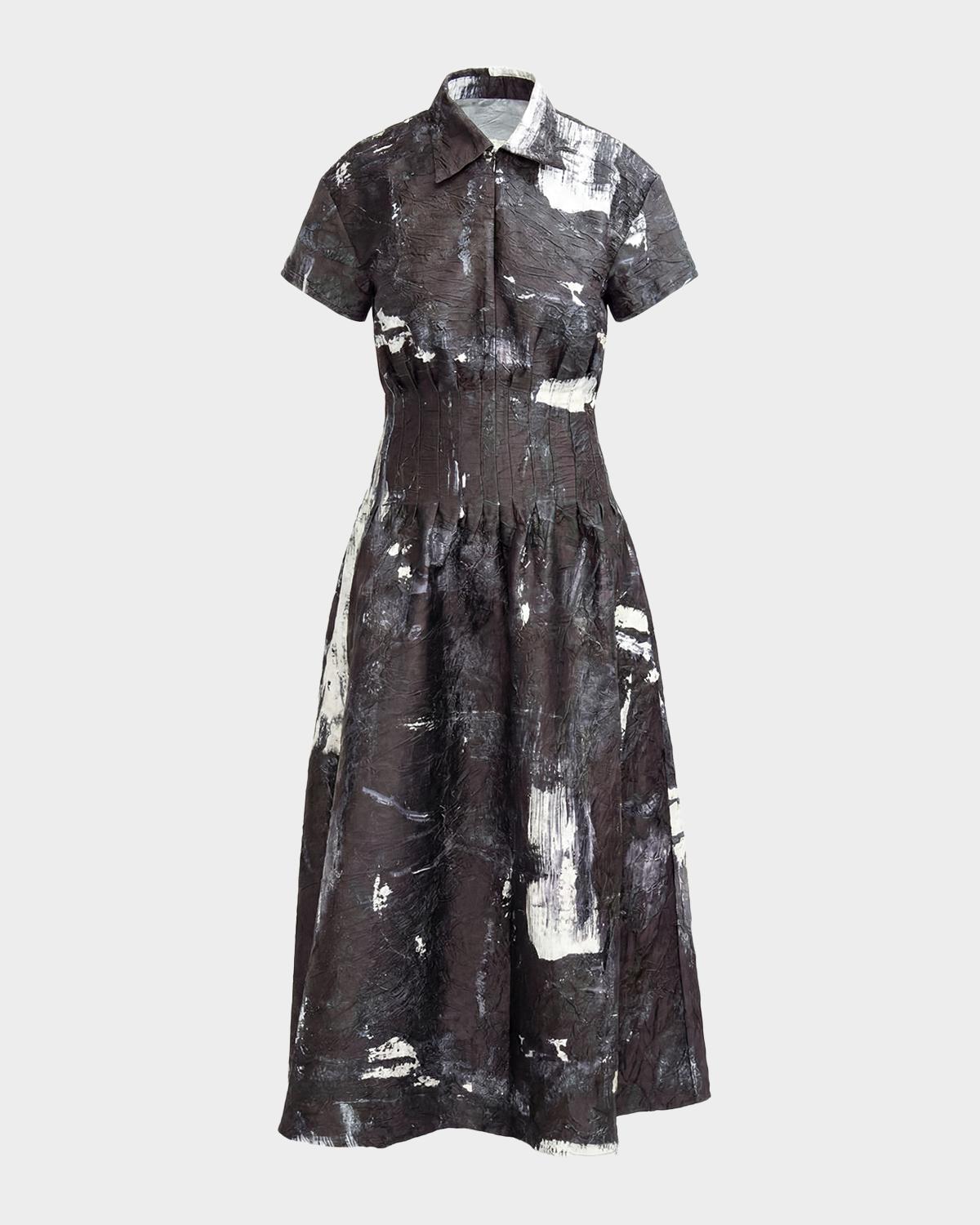 LOVEBIRDS Sculpt Pleated Abstract-Print Maxi Shirtdress
