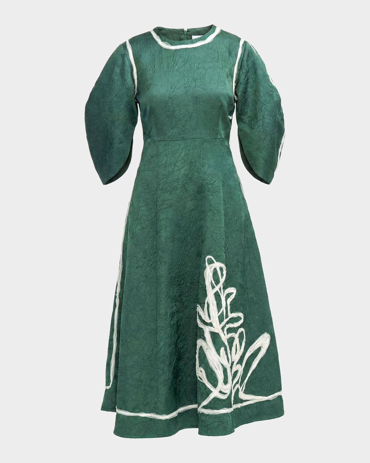 LOVEBIRDS Roselle Embroidered Puff-Sleeve Midi Dress