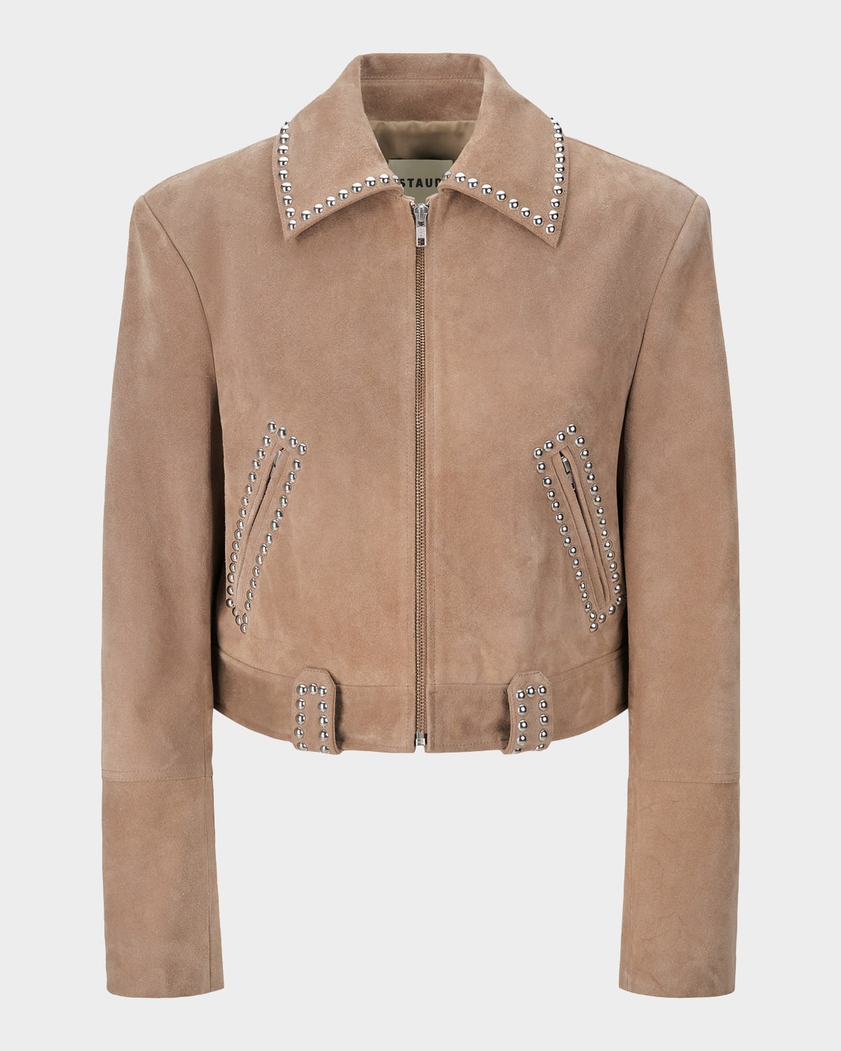 Staud Hugo Studded Suede Jacket In Sand