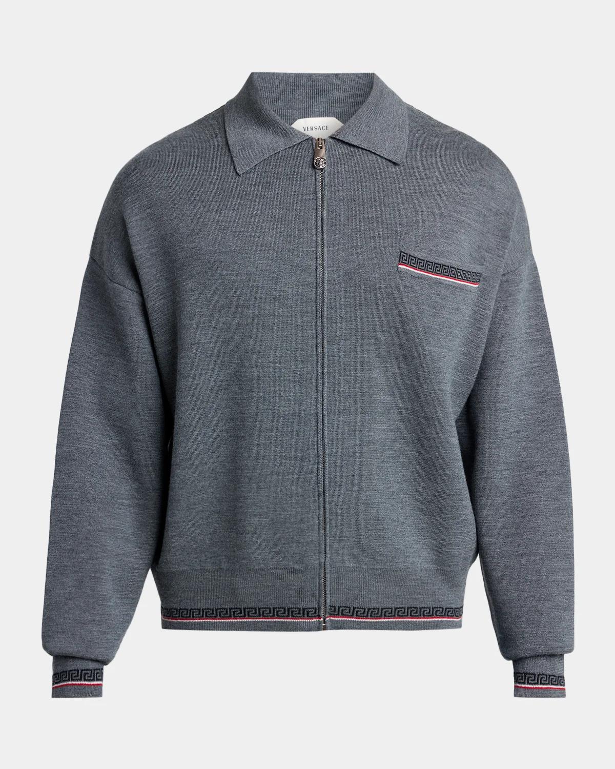 Versace Men's Virgin Wool Knit Zip-Up Sweater