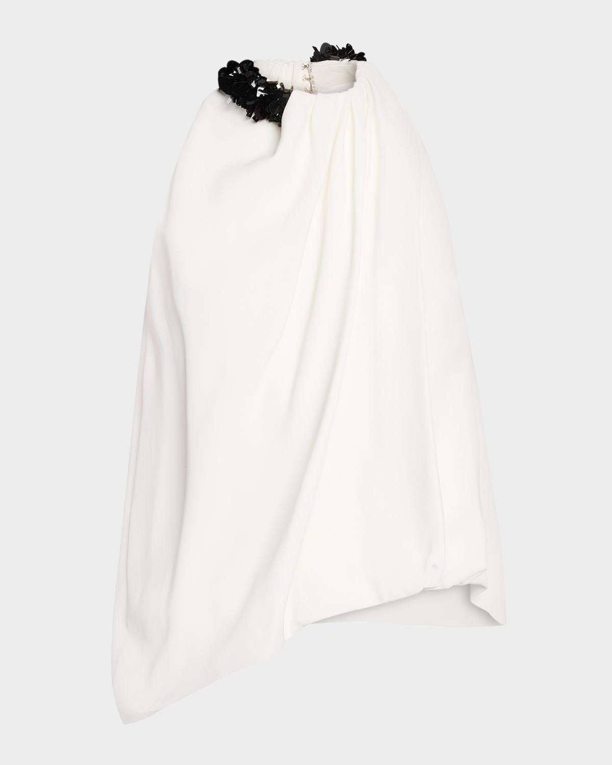 Brandon Maxwell Haze Draped Sequin-Trim Asymmetric Top