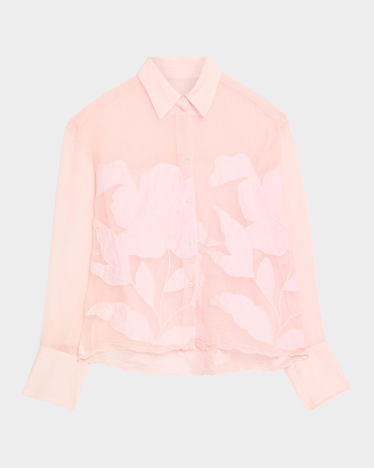 CISSA Floral Embroidered Button-Front Shirt