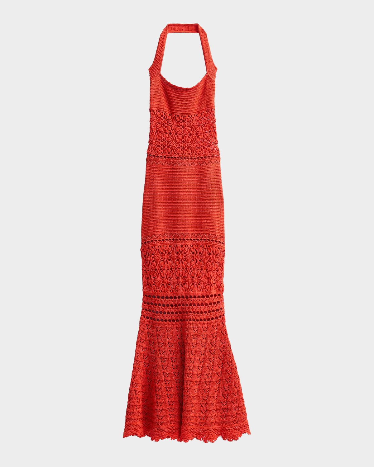Retrofête Peggie Crocheted Halter Maxi Dress