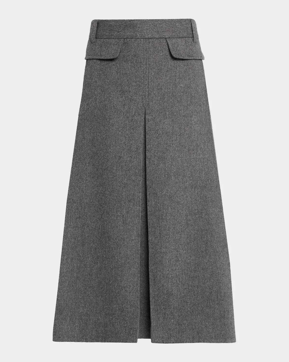 Co Front Pocket Pleated Wool-Cashmere Midi Skirt
