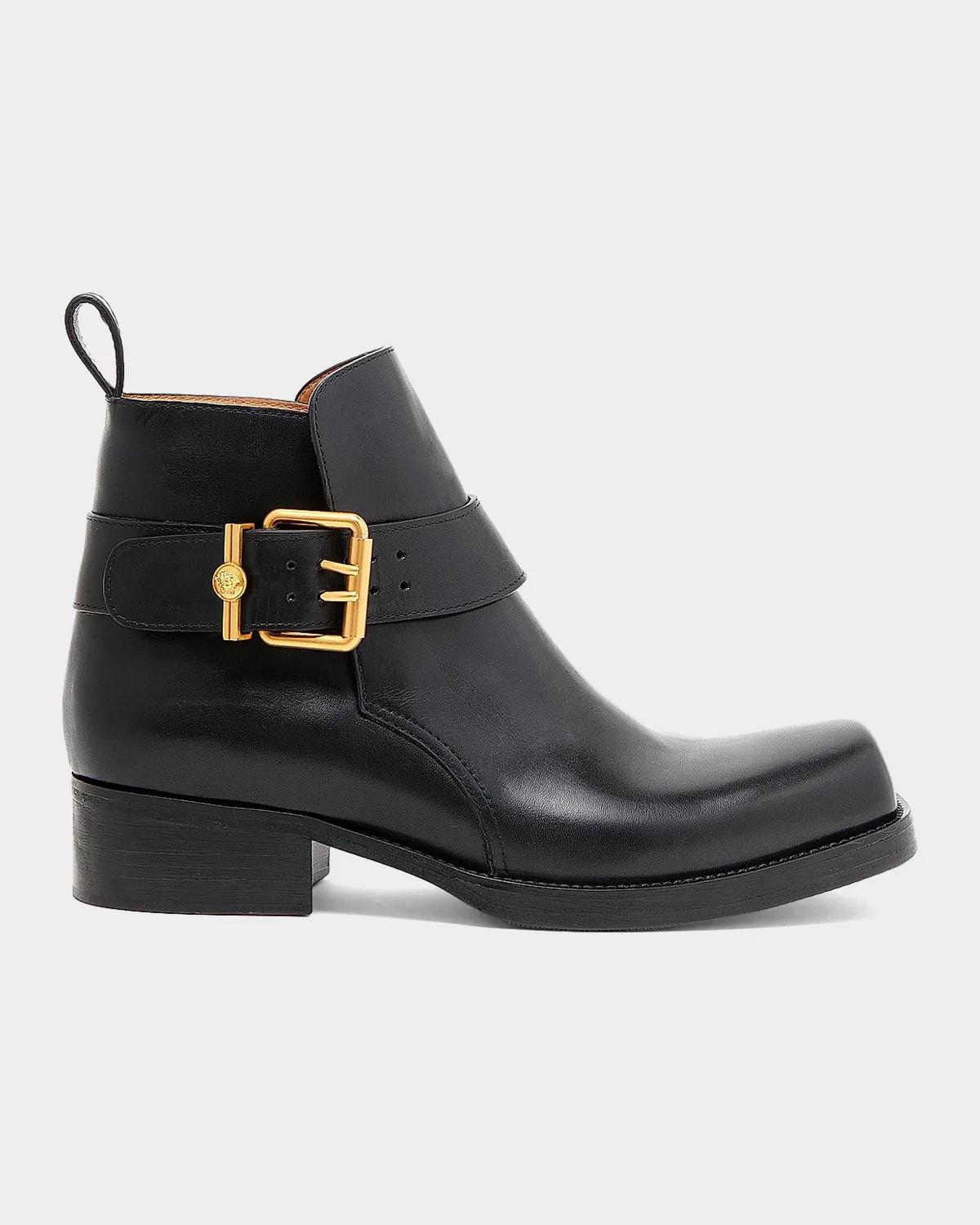 Versace Buckle Leather Boots
