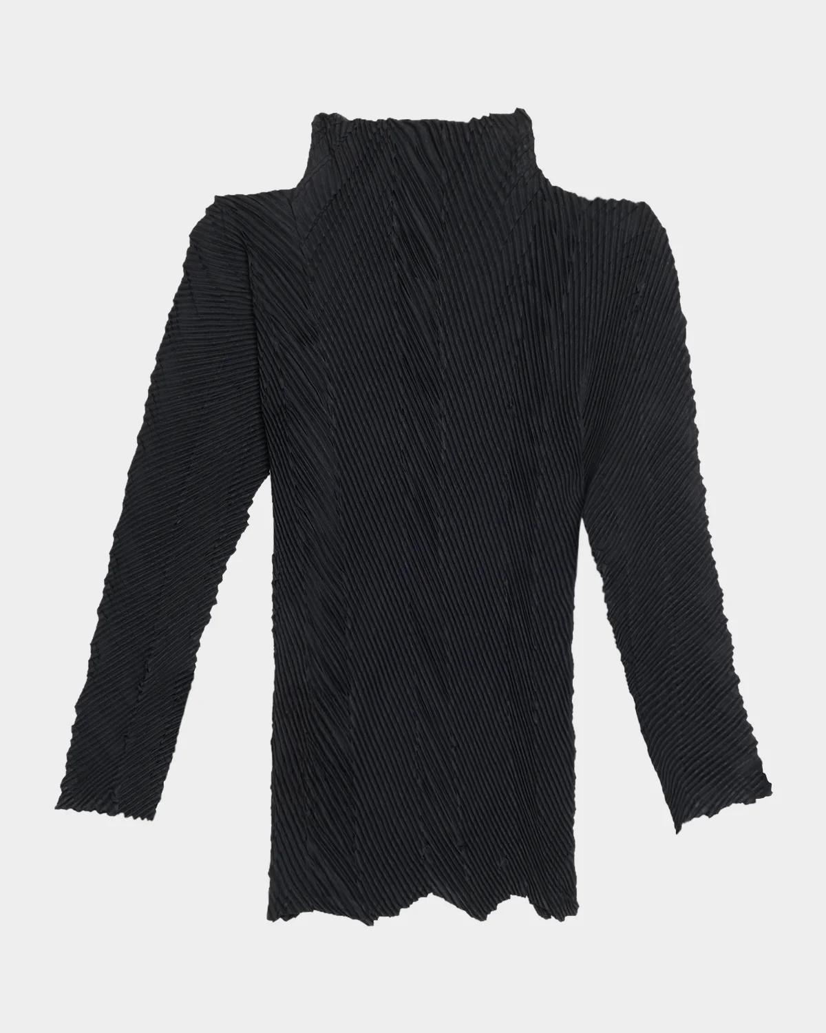 Issey Miyake Zigzag Pleats Chiffon Long-Sleeve Top