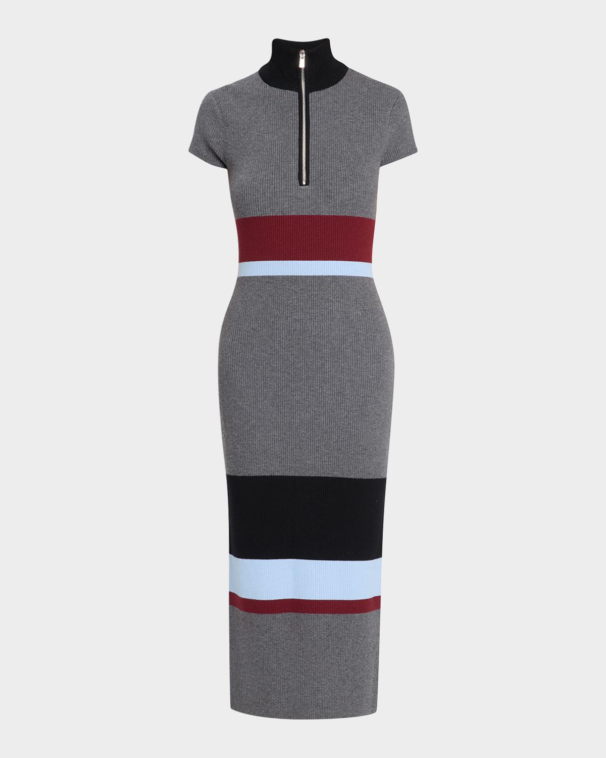 Toccin Dasha Striped Turtleneck Knit Midi Dress