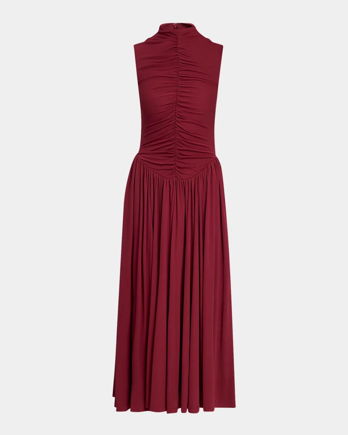 Toccin Faria Ruched Mock-Neck Jersey Midi Dress
