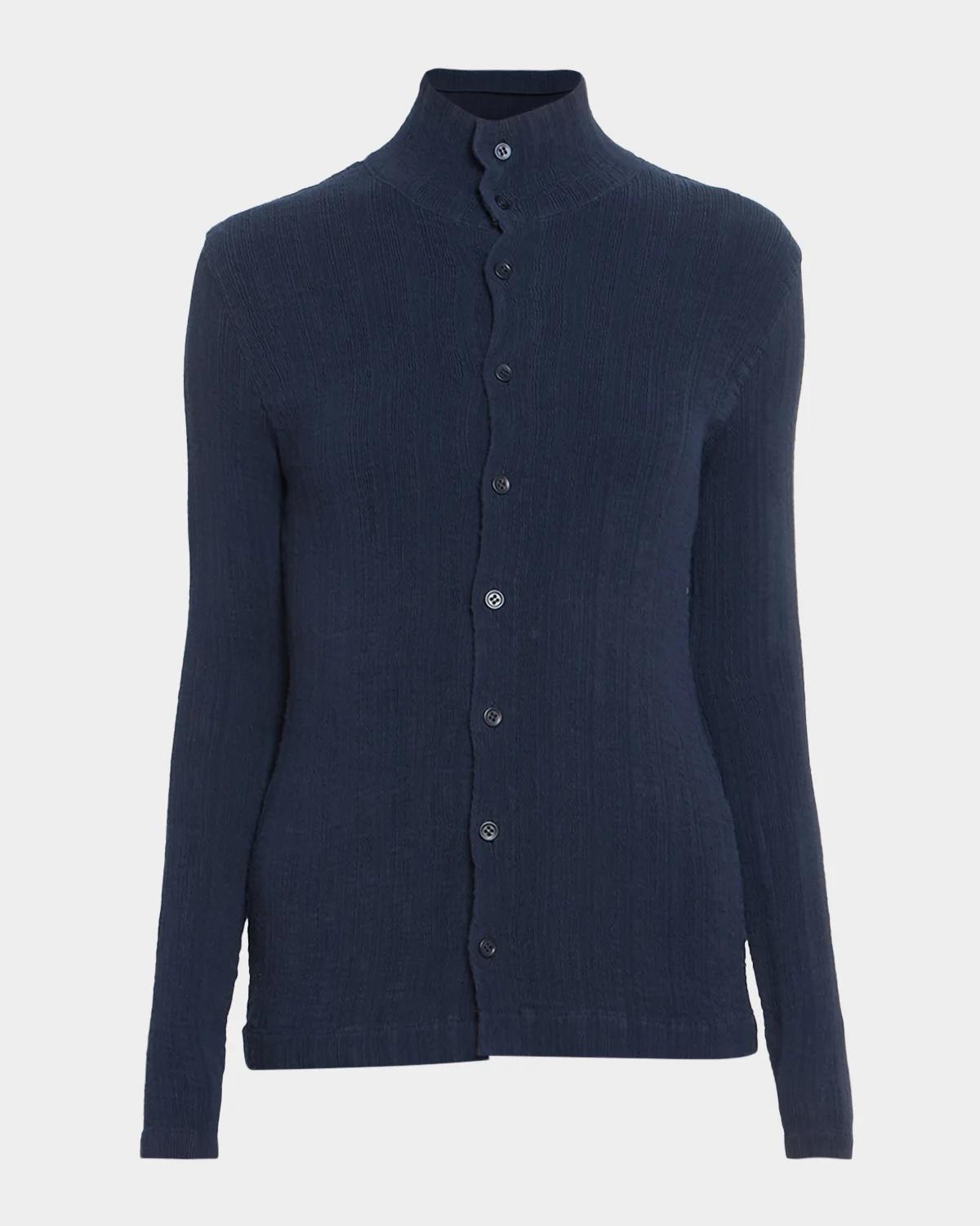 Issey Miyake Rill Plisse Jersey Turtleneck Cardigan