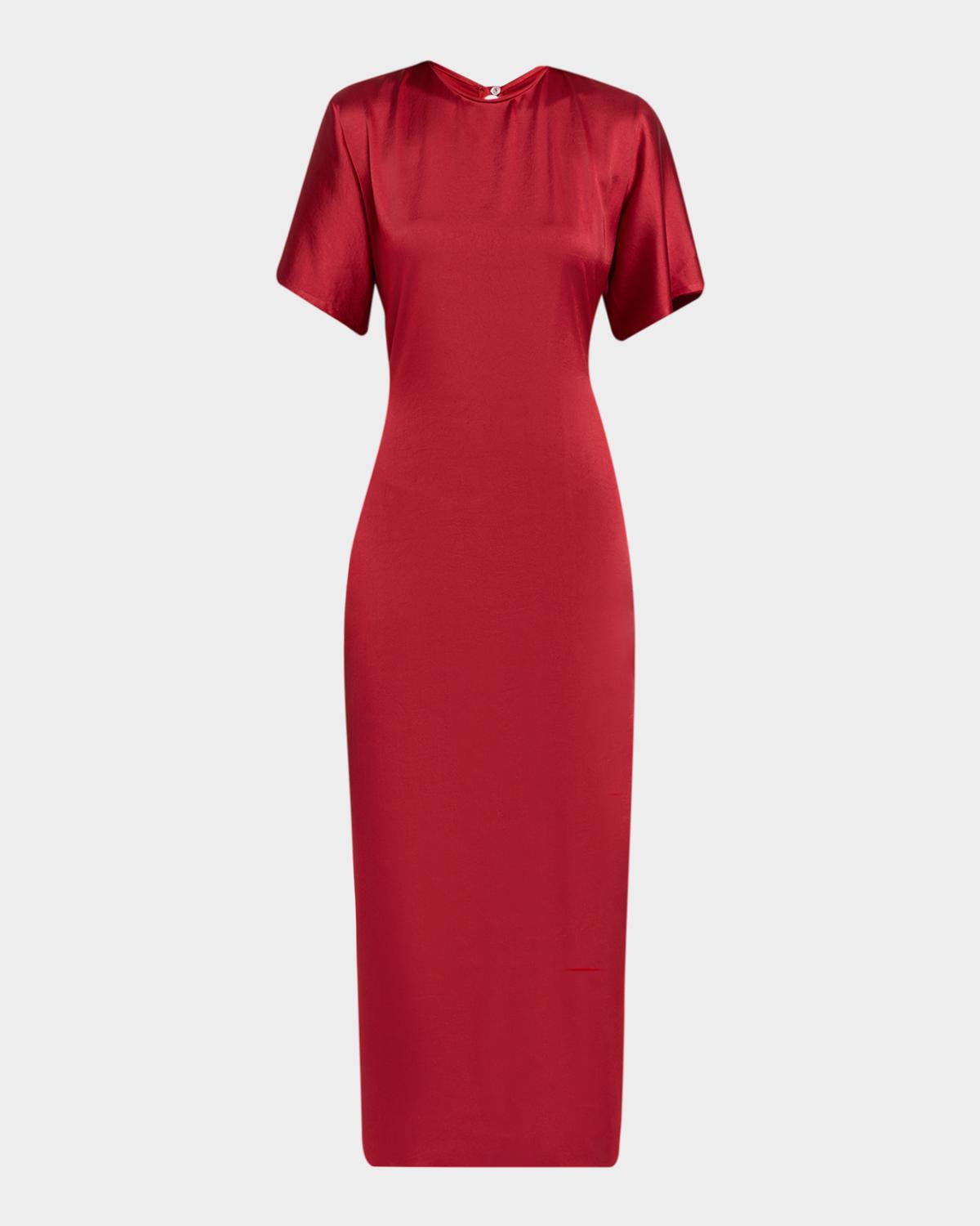 FForme Imogen Fluid Satin Gathered Godet Midi Dress