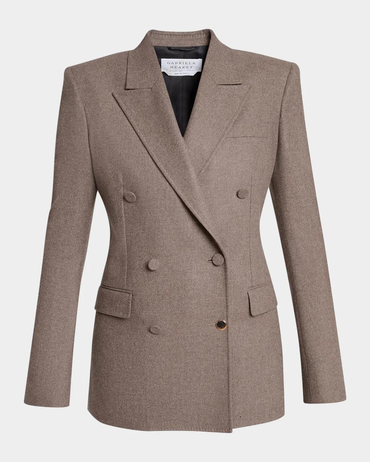 Gabriela Hearst Gavin Wool-cashmere Flannel Double-breasted Blazer Jacket In Walnut