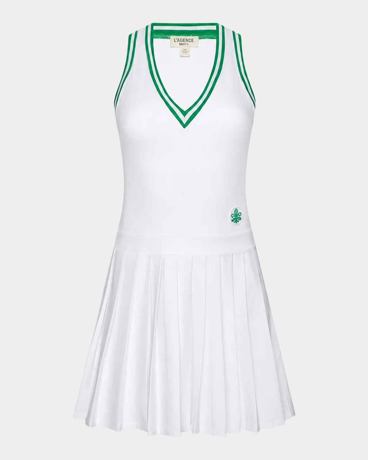 L & Apos;agence Courtney Racerback Tennis Dress In White/green